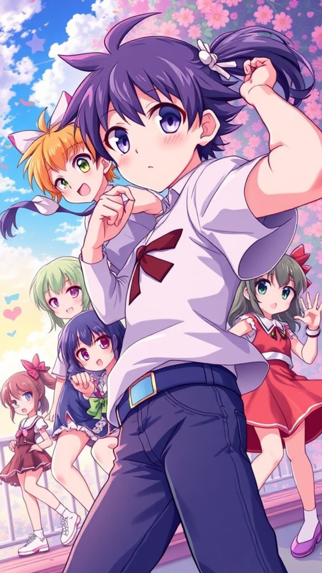 personaggi di anime e manga illustrazioni vivaci arte manga estetica anime sfondi animati mondi fittizi personaggi colorati pose dinamiche energia giovanile
