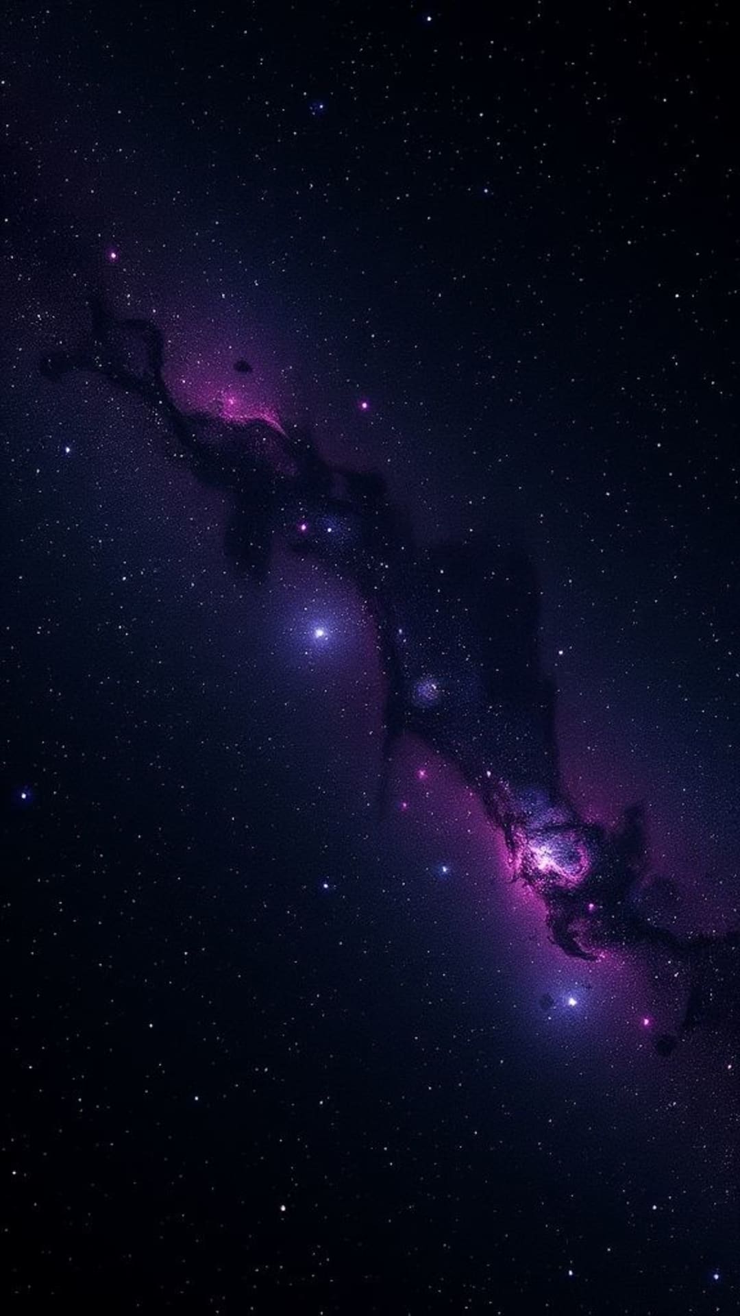 Spazio cosmico oscuro galassia stelle nebulosa universo profondo misterioso celestiale toni neri e viola