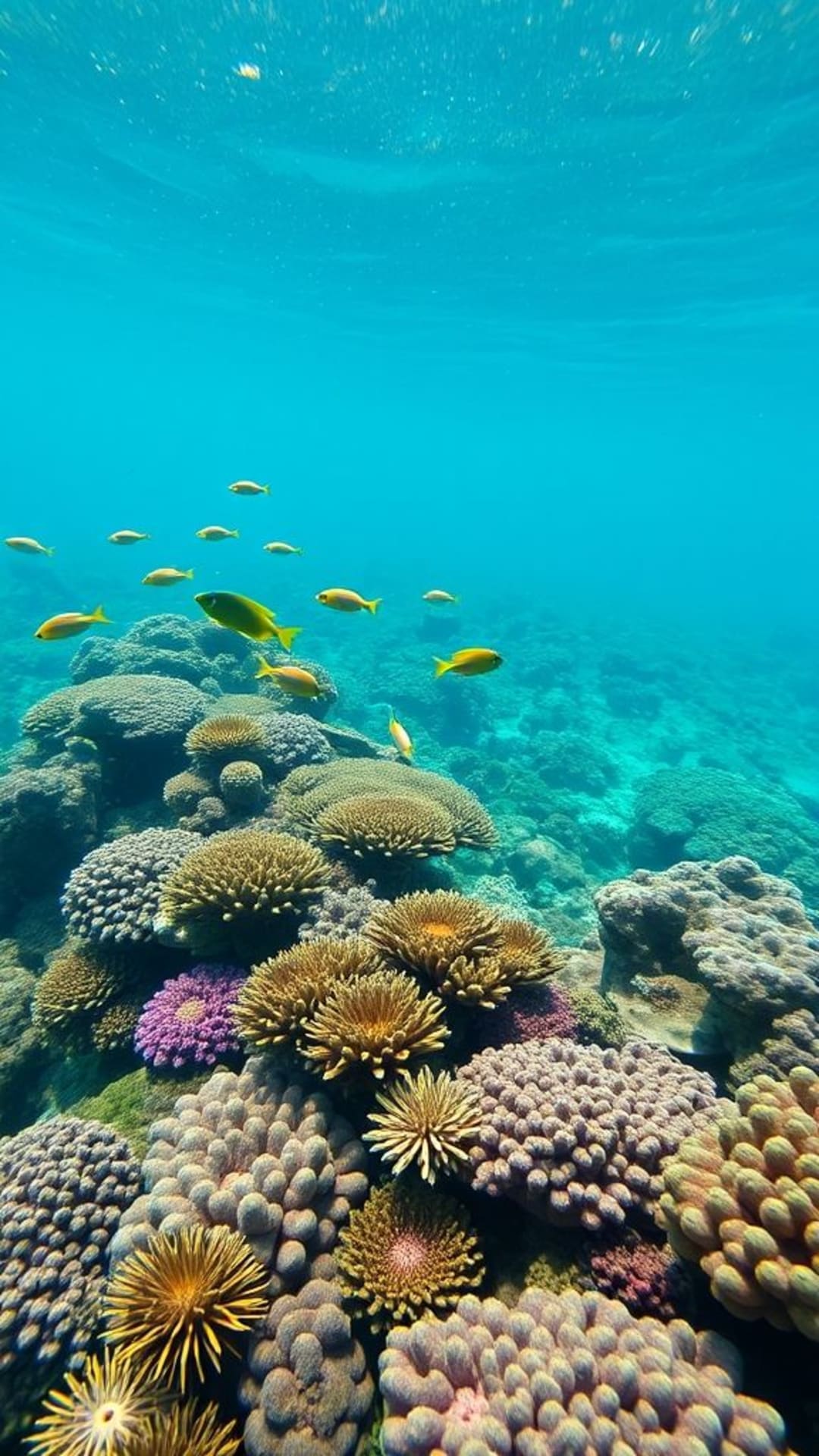 Scenario subacqueo barriera corallina biodiversità marina pesci colorati piante oceaniche paesaggio sottomarino sereno