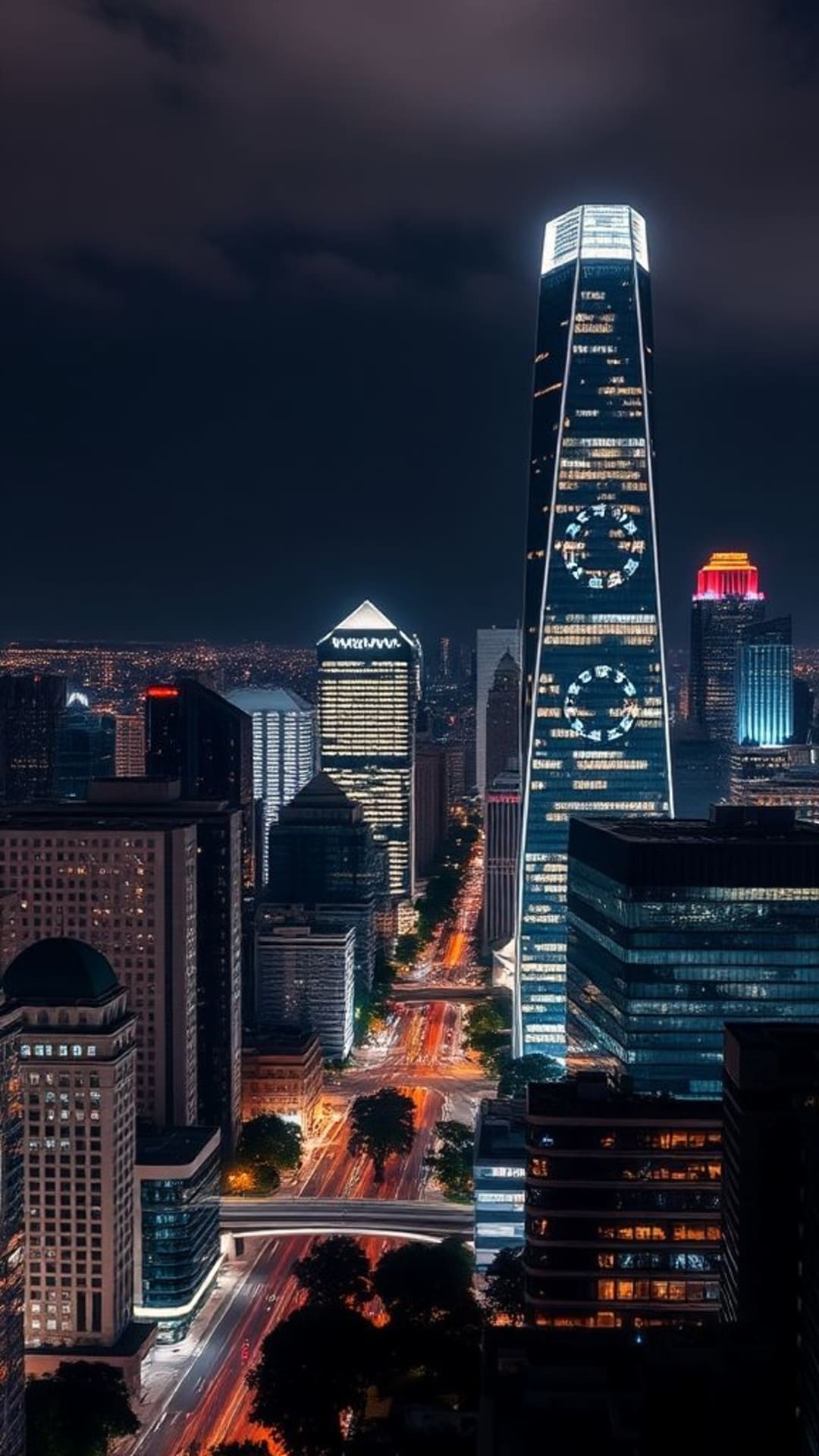 paesaggio urbano città luci notturne grattacieli architettura moderna