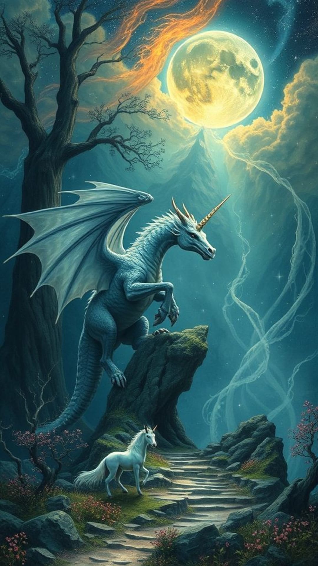 mondi fantastici creature mitiche draghi unicorni fate foreste incantate paesaggi magici paesaggi onirici immaginativi arte fantasy temi celestiali
