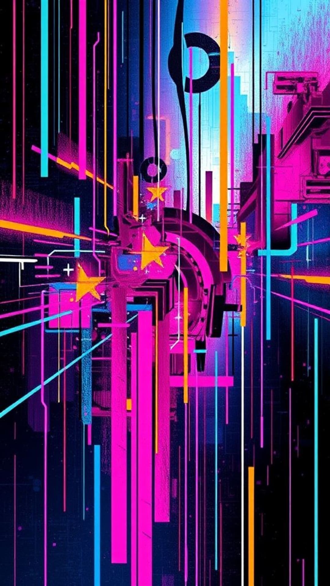 Effetti di glitch nell'arte digitale astratta caos di pixel visuali al neon influenze cyber stili visivi audaci sperimentali colori vivaci