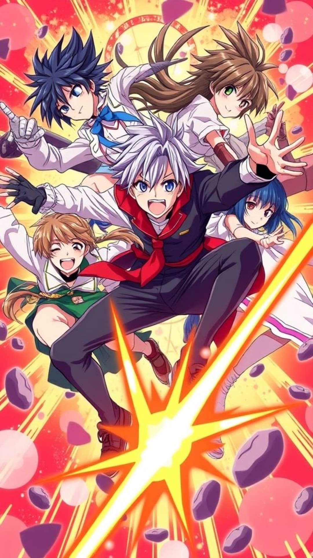 personaggi anime arte colorata azione dinamica composizione