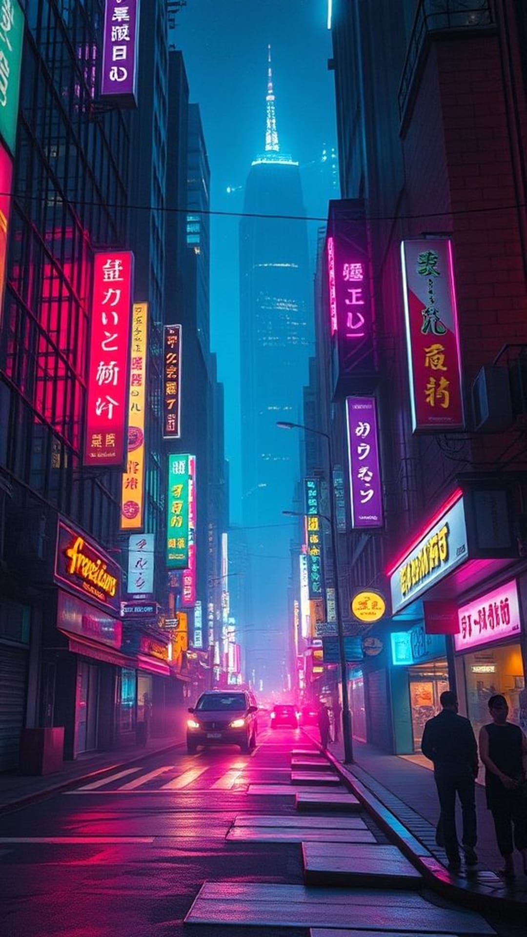 città cyberpunk luci al neon atmosfera urbana futuristica