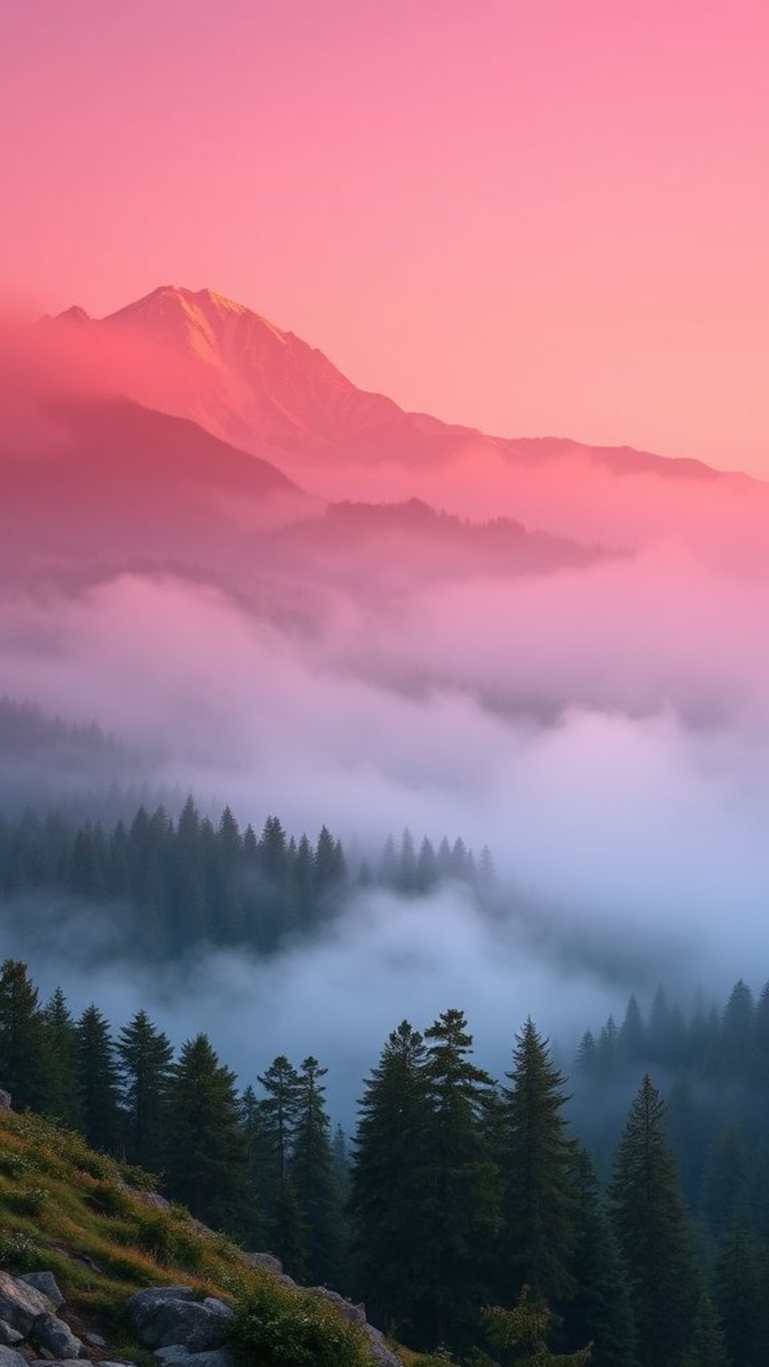 paesaggio montano mattina nebbiosa scenario maestoso tranquillo