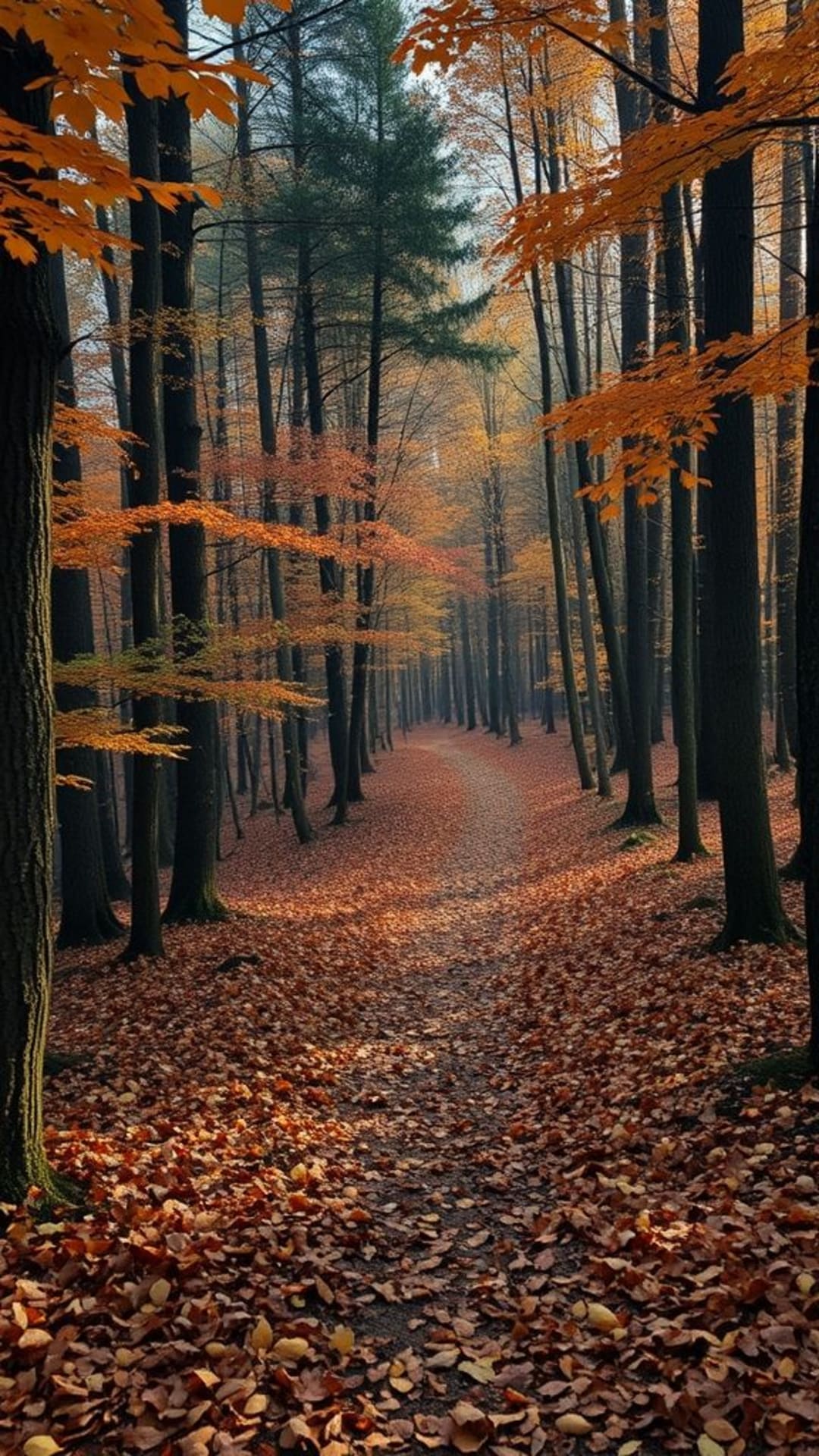 foresta autunnale foglie cadenti toni caldi e accoglienti