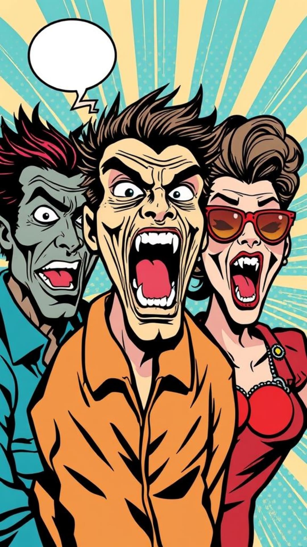 Pop art colori vivaci striscia comica figure di fumetti drammatiche espressive funky divertenti