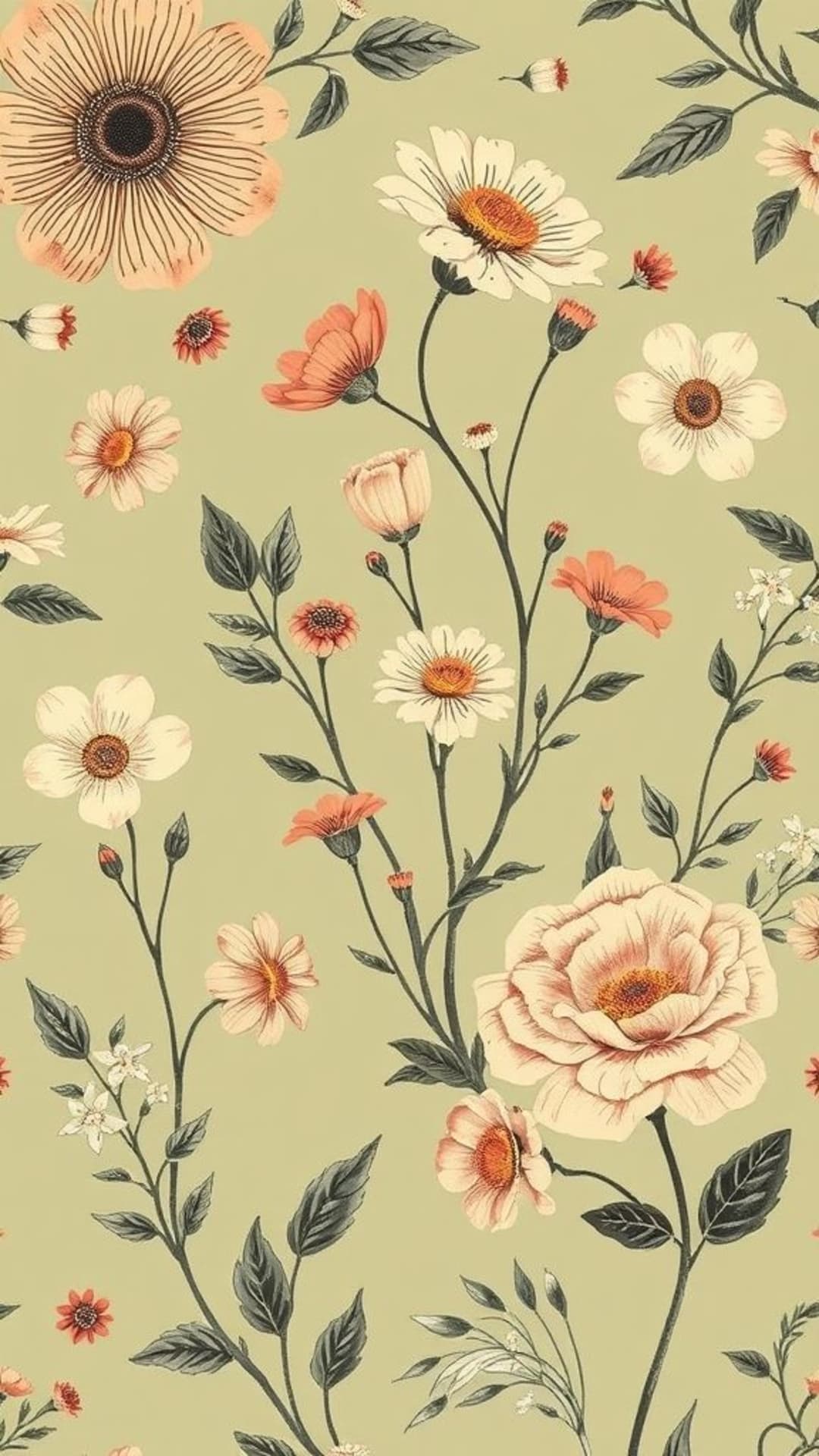 motivi floreali vintage illustrazione botanica fiori disegnati a mano natura estetica