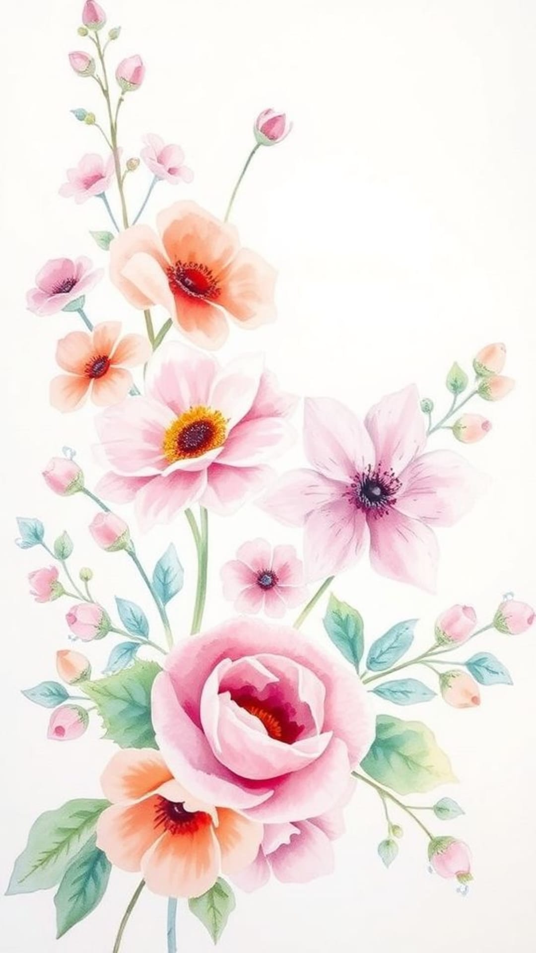 dipinto ad acquerello composizioni floreali colori pastello morbidi natura artistica