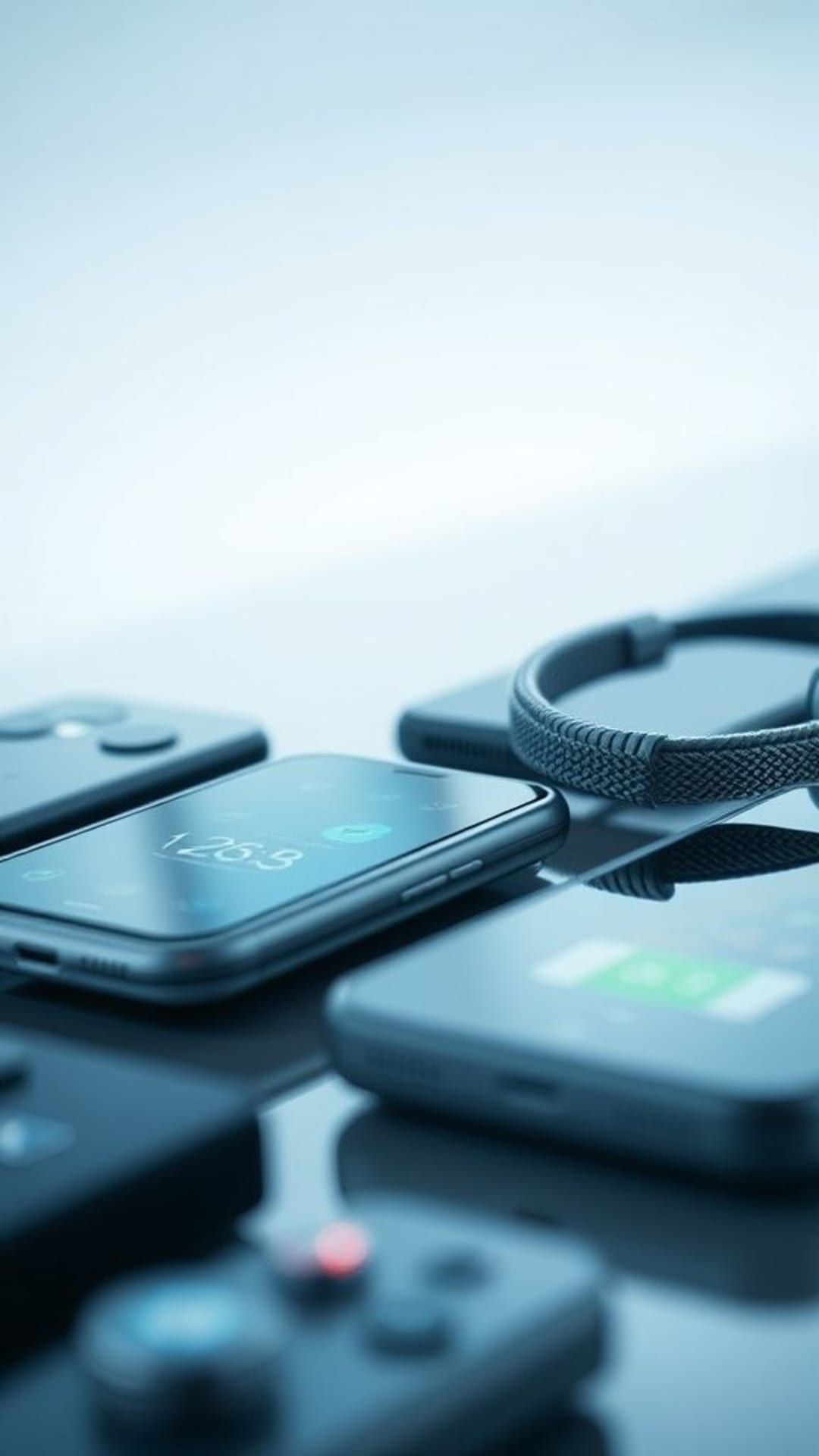 Gadget tecnologici primo piano smartphone eleganti accessori high-tech futuristici