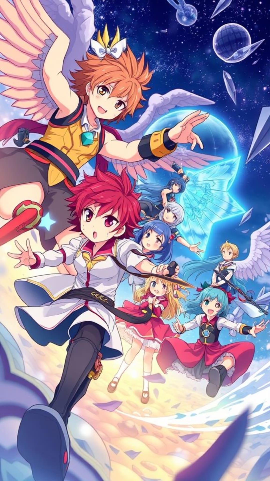 Personaggi anime scene d'azione dinamiche manga vivaci fantasia fantastica epica