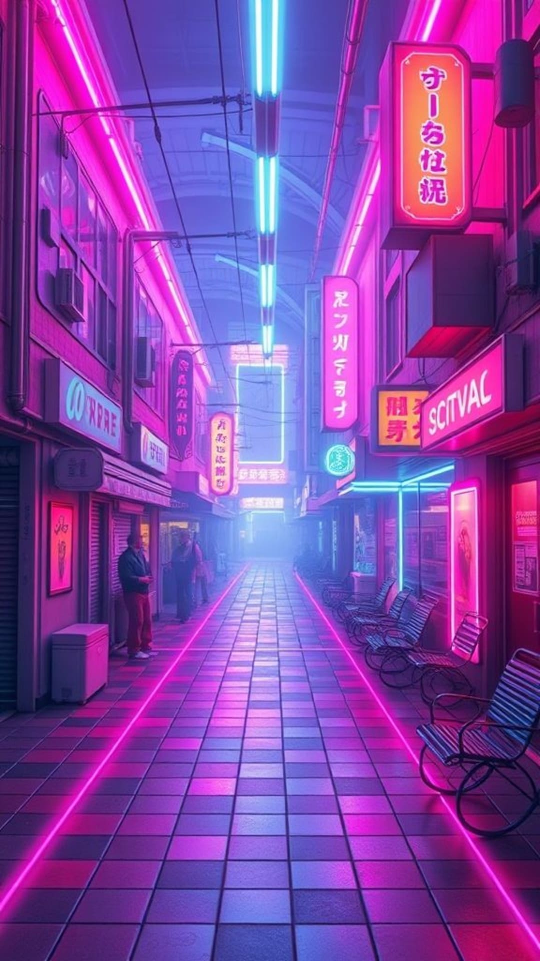 Estetica vintage retrò anni 80 e 90 con griglie al neon, vaporwave e synthwave