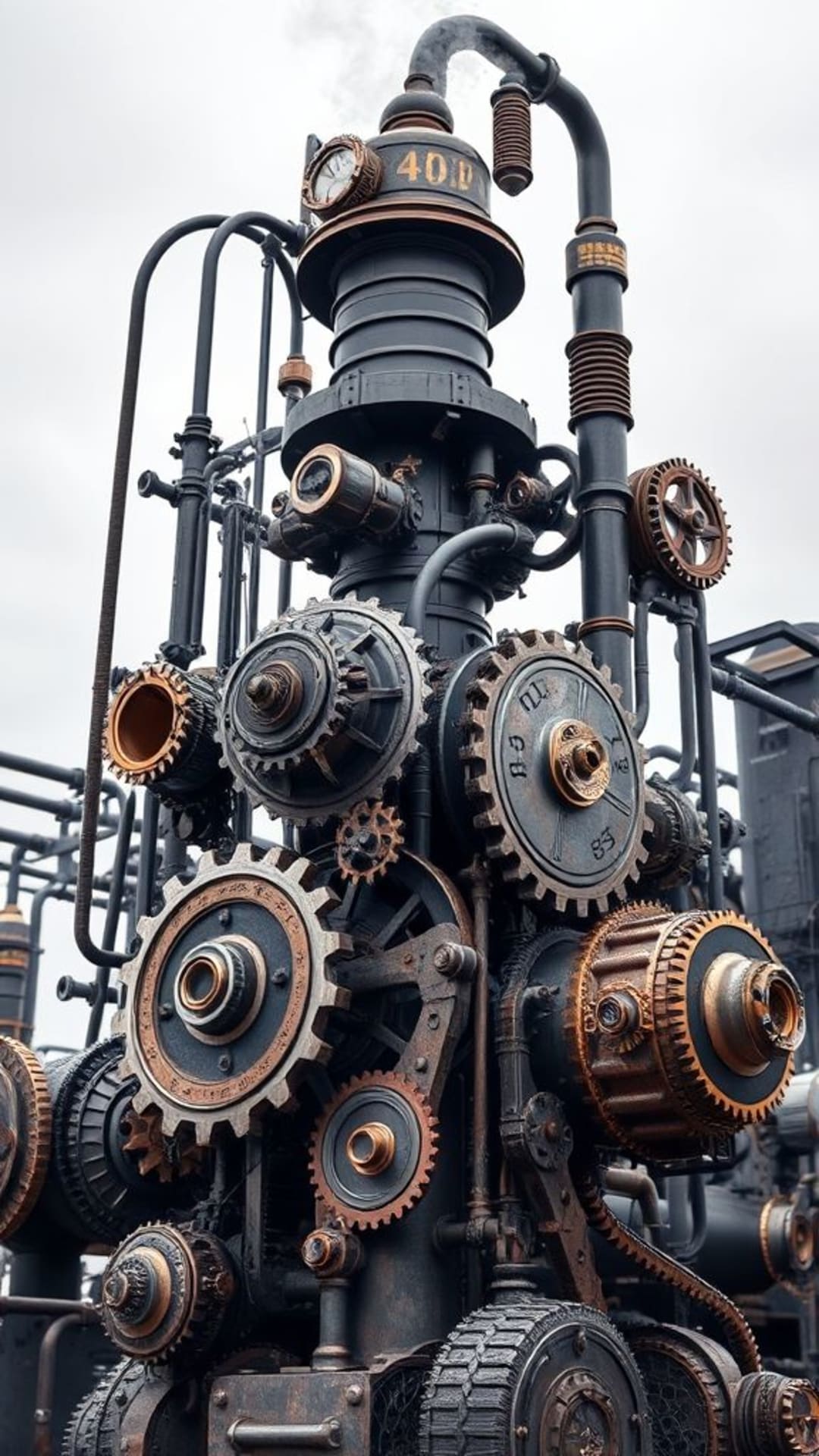 Steelpunk victorien rétro futuriste industriel engrenages roues mécaniques artistiques