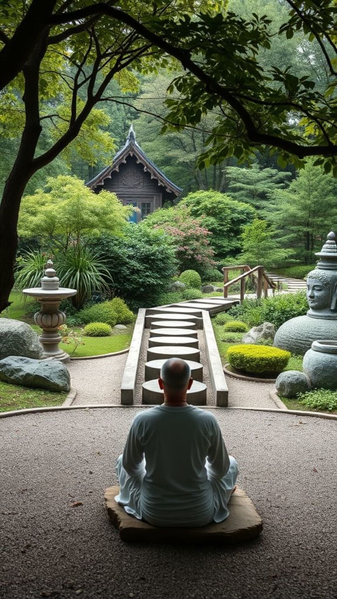 Meditazione zen paesaggi calmanti giardini pacifici spiritualità tranquillità consapevolezza