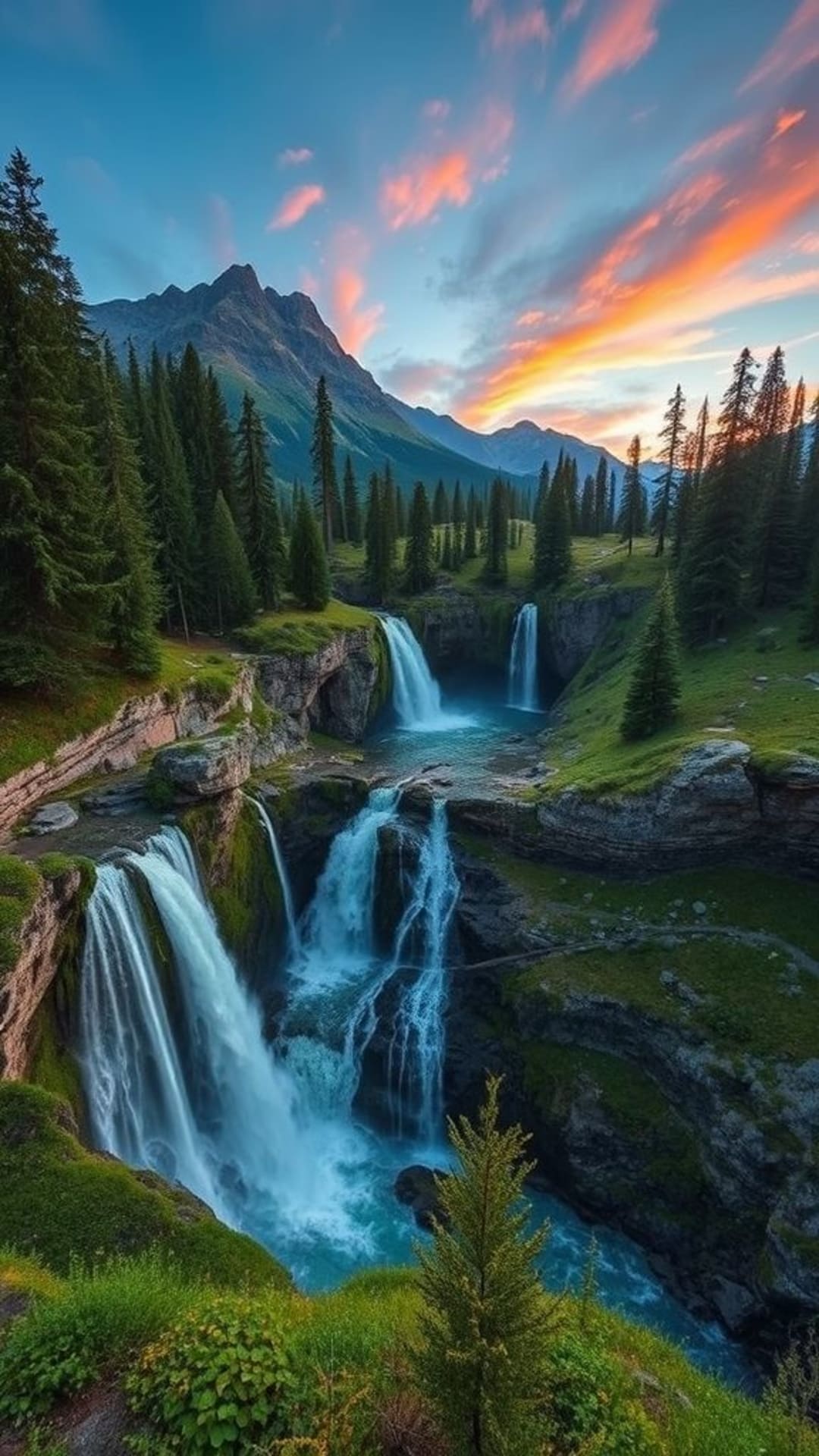 cascade naturelle paysages montagneux lever de soleil coucher de soleil panoramas spectaculaires