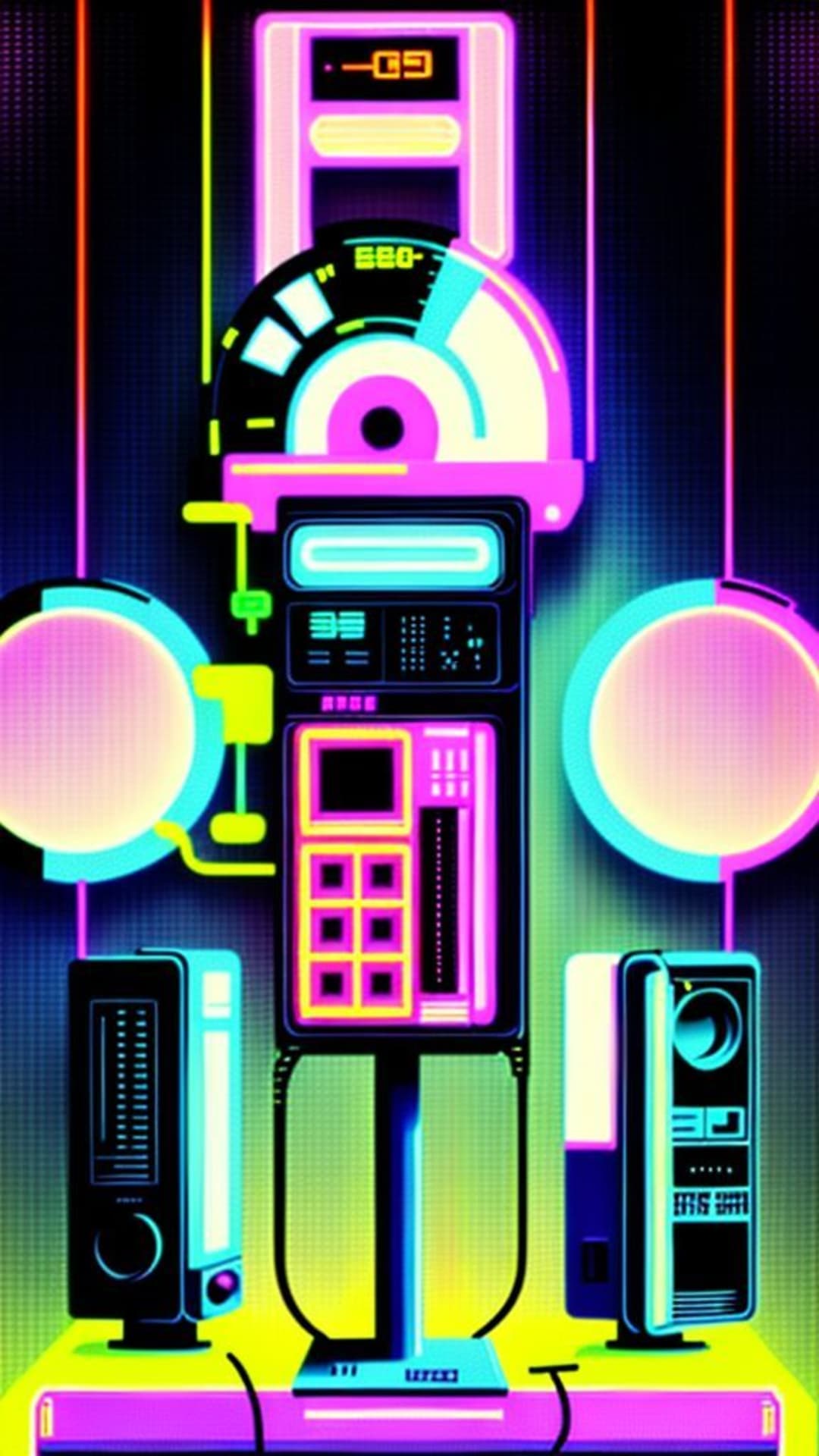 fond ecran vintage rétro des années 80 et 90 avec grille néon vaporwave