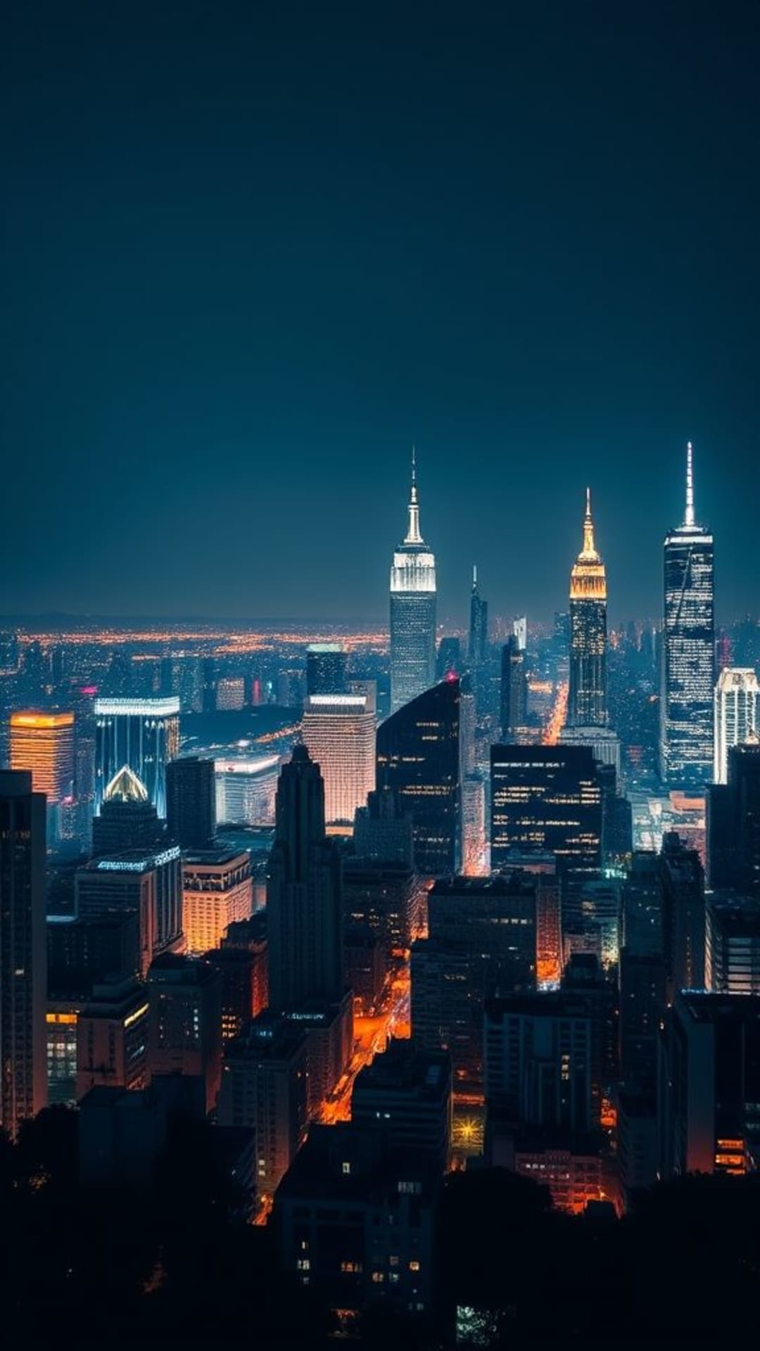 ciel de la ville, monuments emblématiques, ville nocturne, paysage urbain illuminé, bâtiments modernes, architecture contemporaine, ambiance urbaine, esprit dynamique, scène de vie nocturne énergique