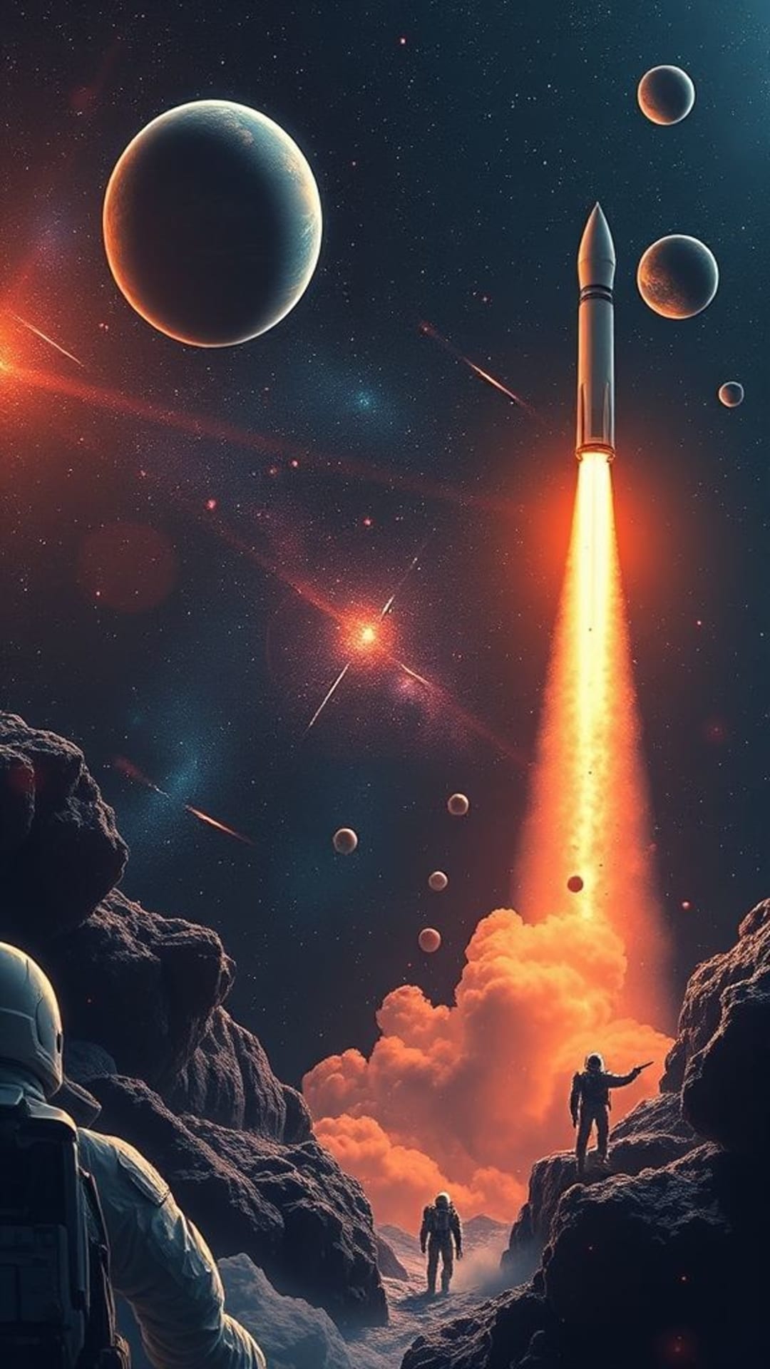 l'exploration spatiale fusées astronautes planètes éloignées voyage galactique vaisseau futuriste thèmes de science-fiction univers sans fin