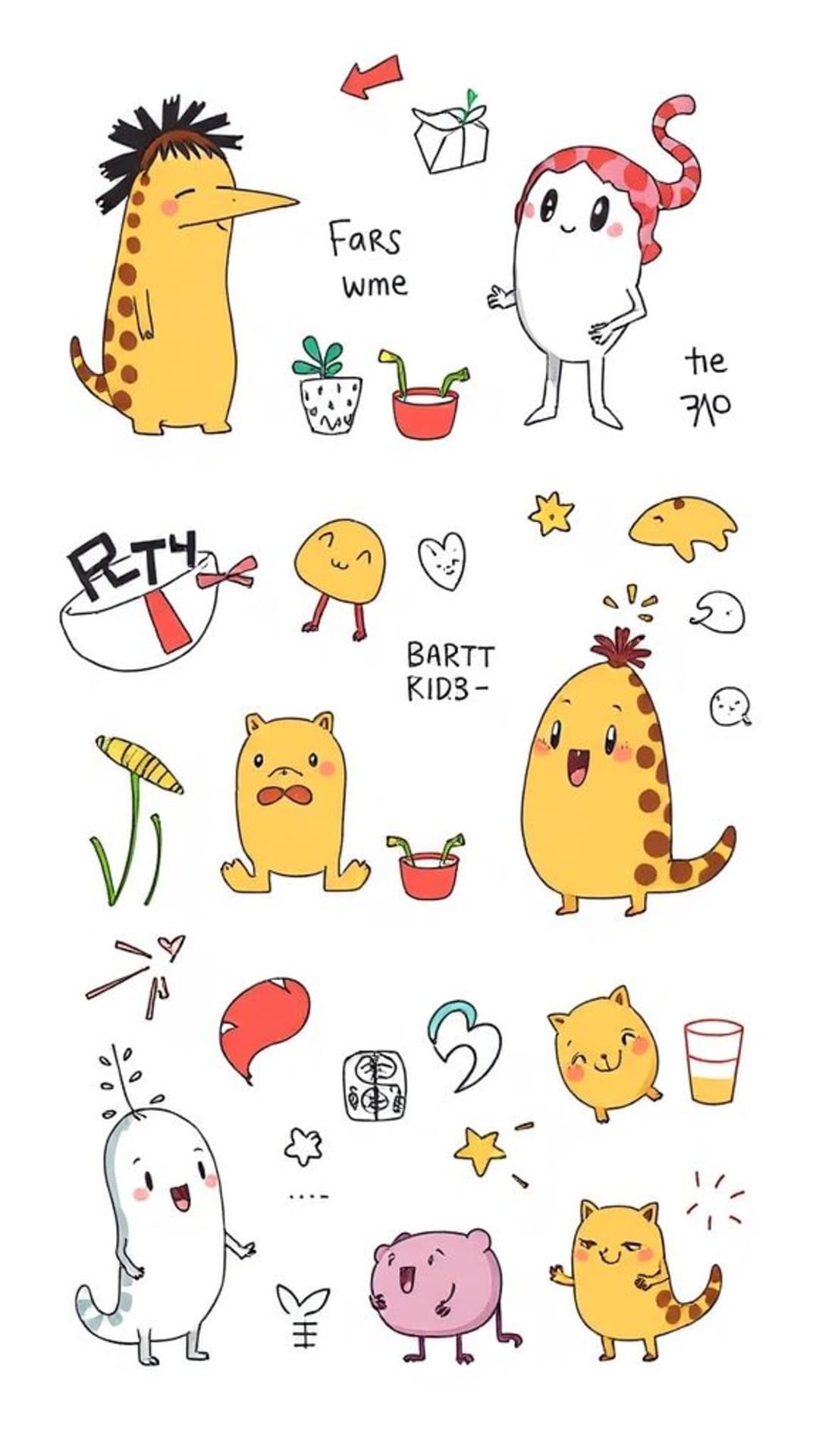 gribouillis numériques esquisses personnages excentriques designs ludiques colorés fantaisistes art décontracté