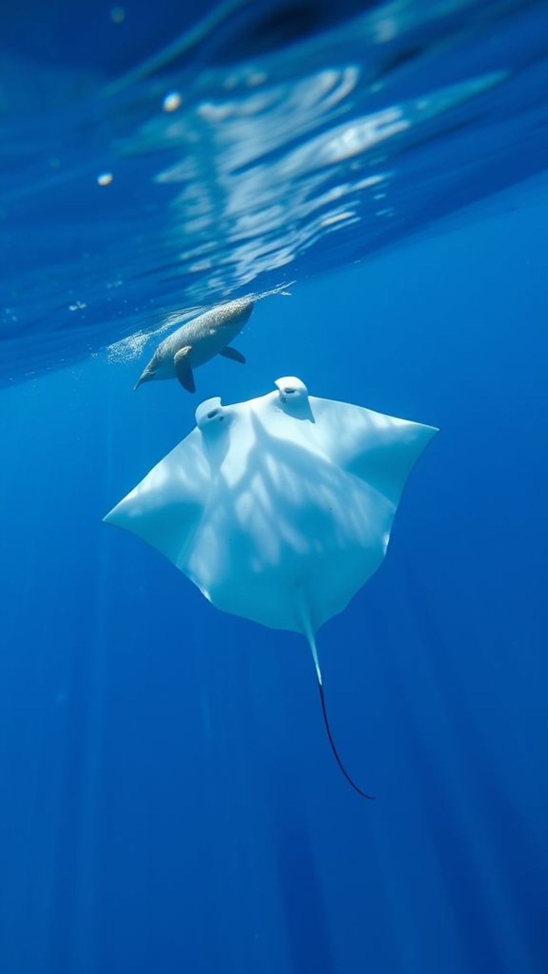 Sous les vagues raie manta baleine dauphin océan bleu profond tranquillité sous-marin paisible vie marine
