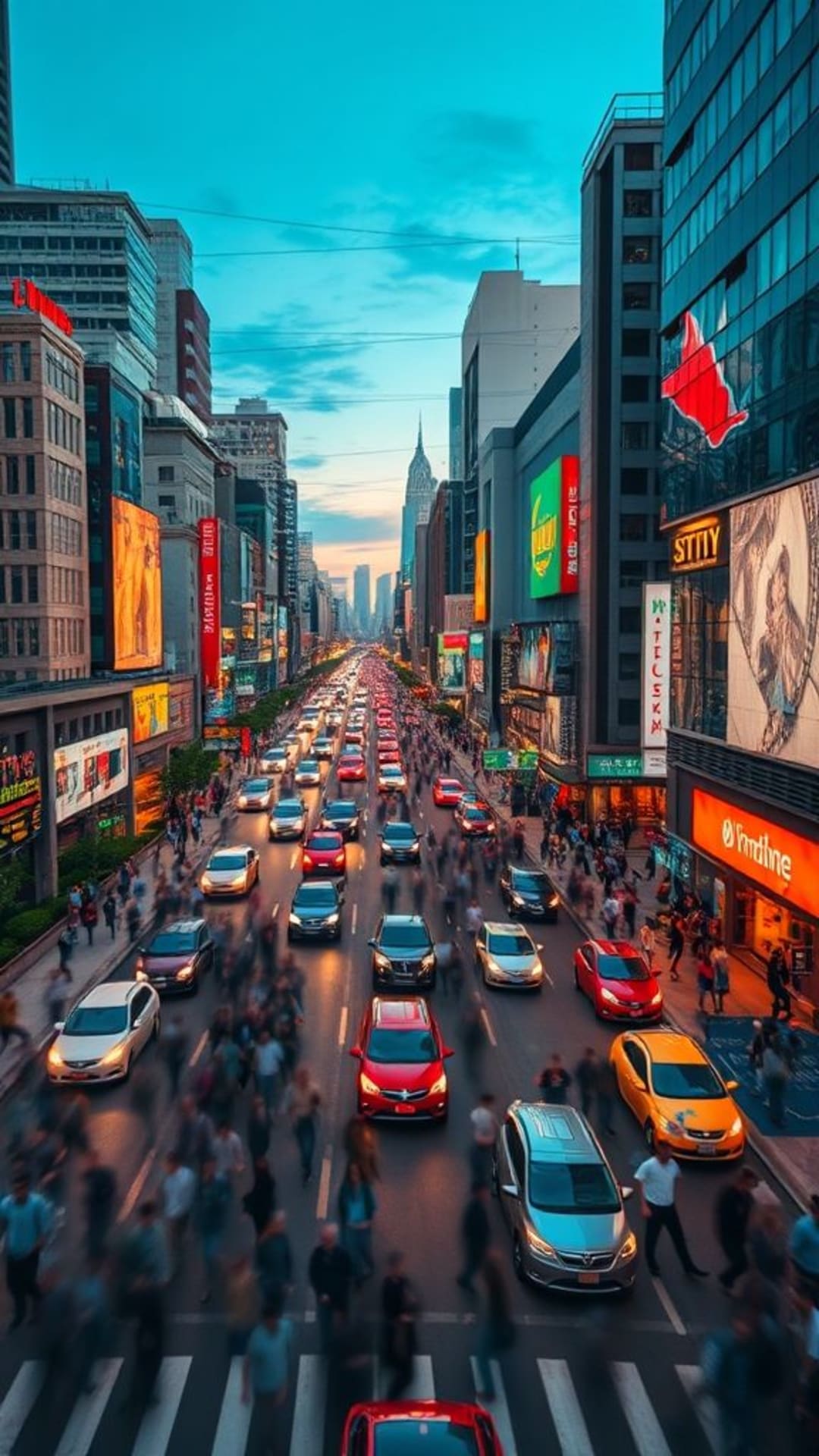 la vie urbaine en accéléré défile dans des rues animées, des voitures, des foules, un paysage urbain dynamique, une ambiance énergique