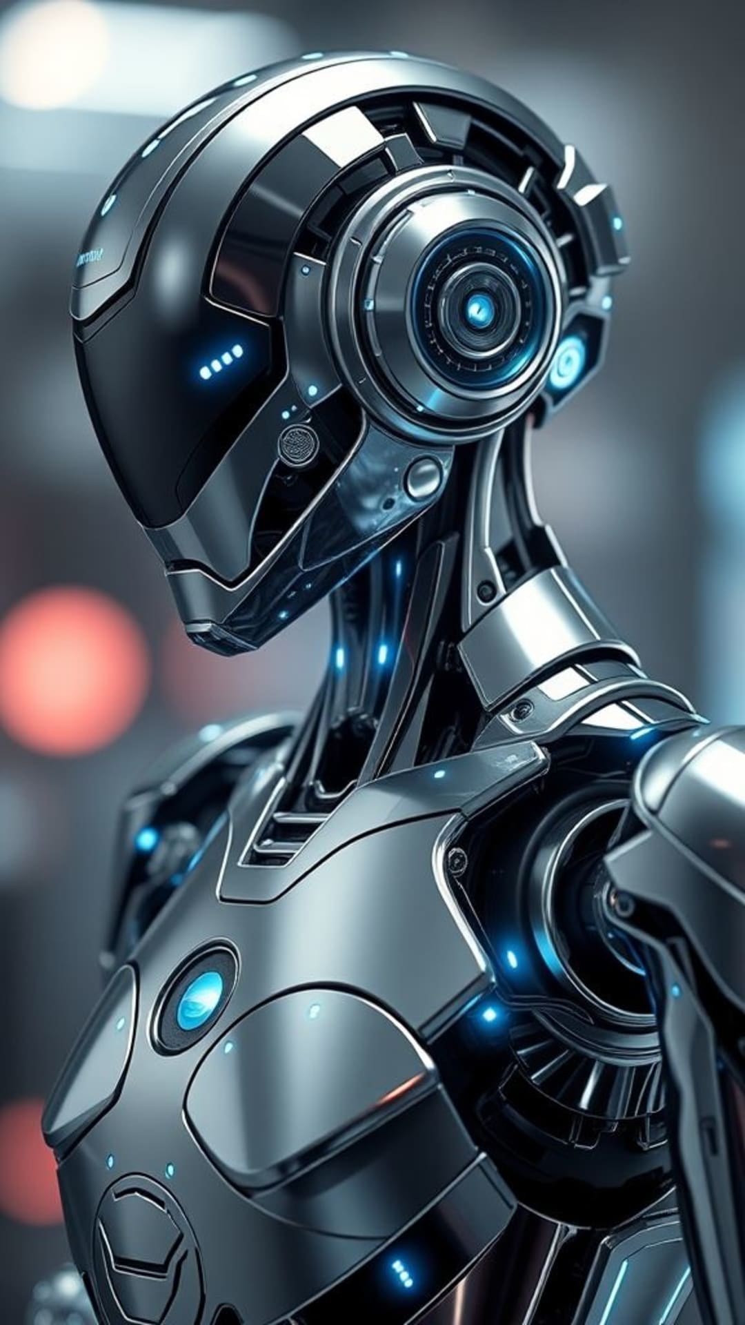 Technologies futuristes robotiques et intelligentes artificielles aux surfaces métalliques élégantes, robots humanoïdes, interfaces numériques, machines avancées, innovation technologique