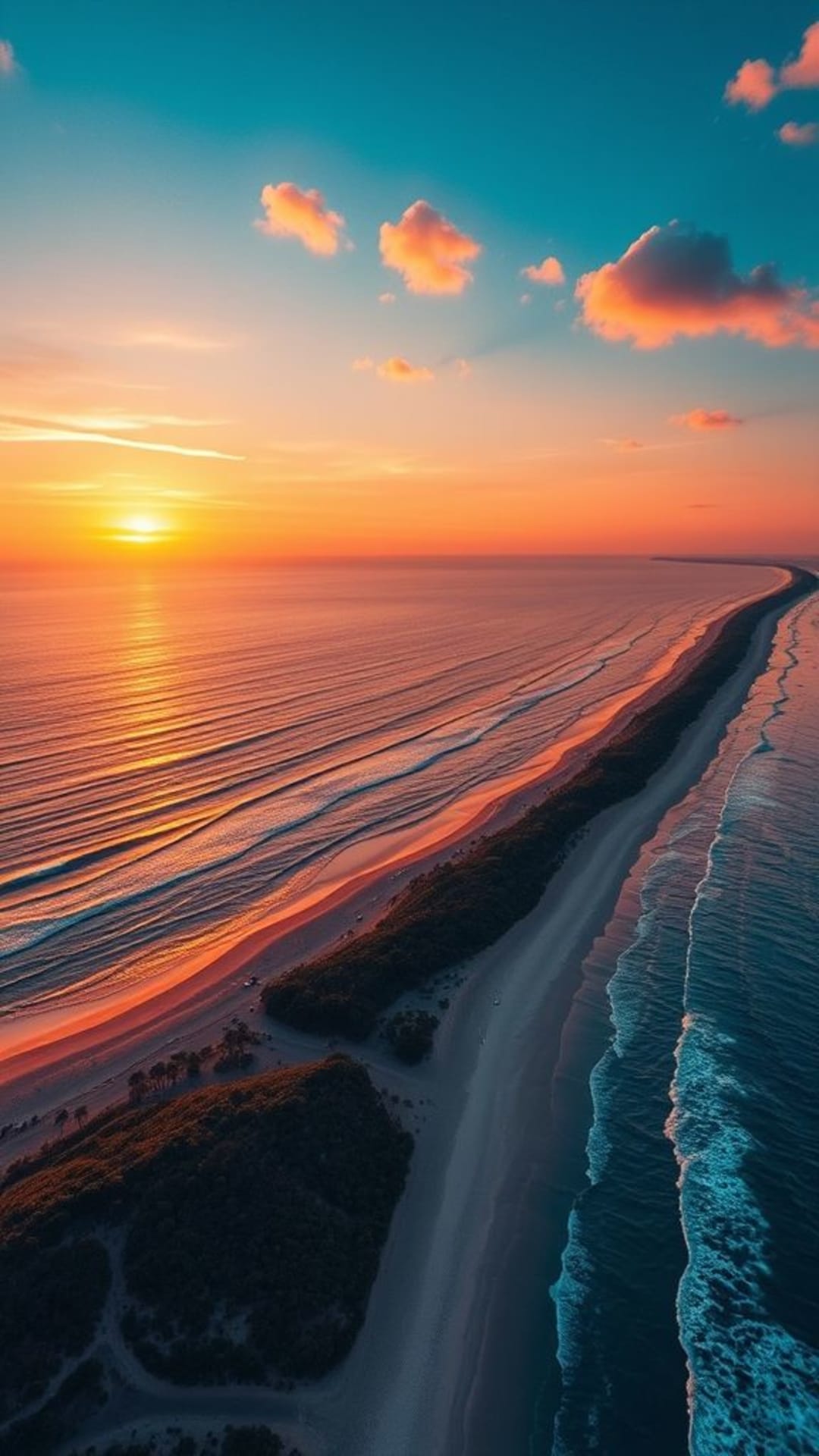 vue aérienne de Sunset Beach couleurs vibrantes paysage serein art numérique nature paisible