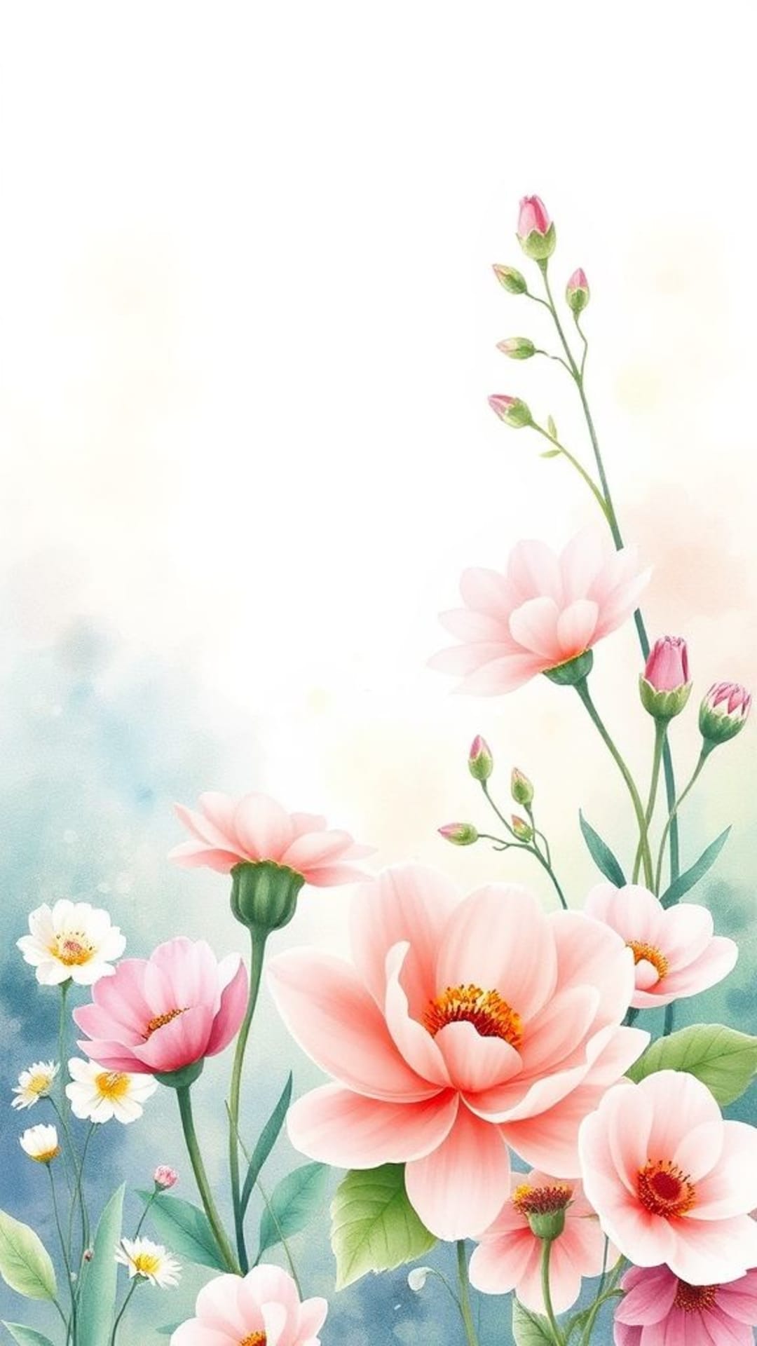 Esthétique aquarelle florale aux pastels doux beauté délicate scène de jardin printanier