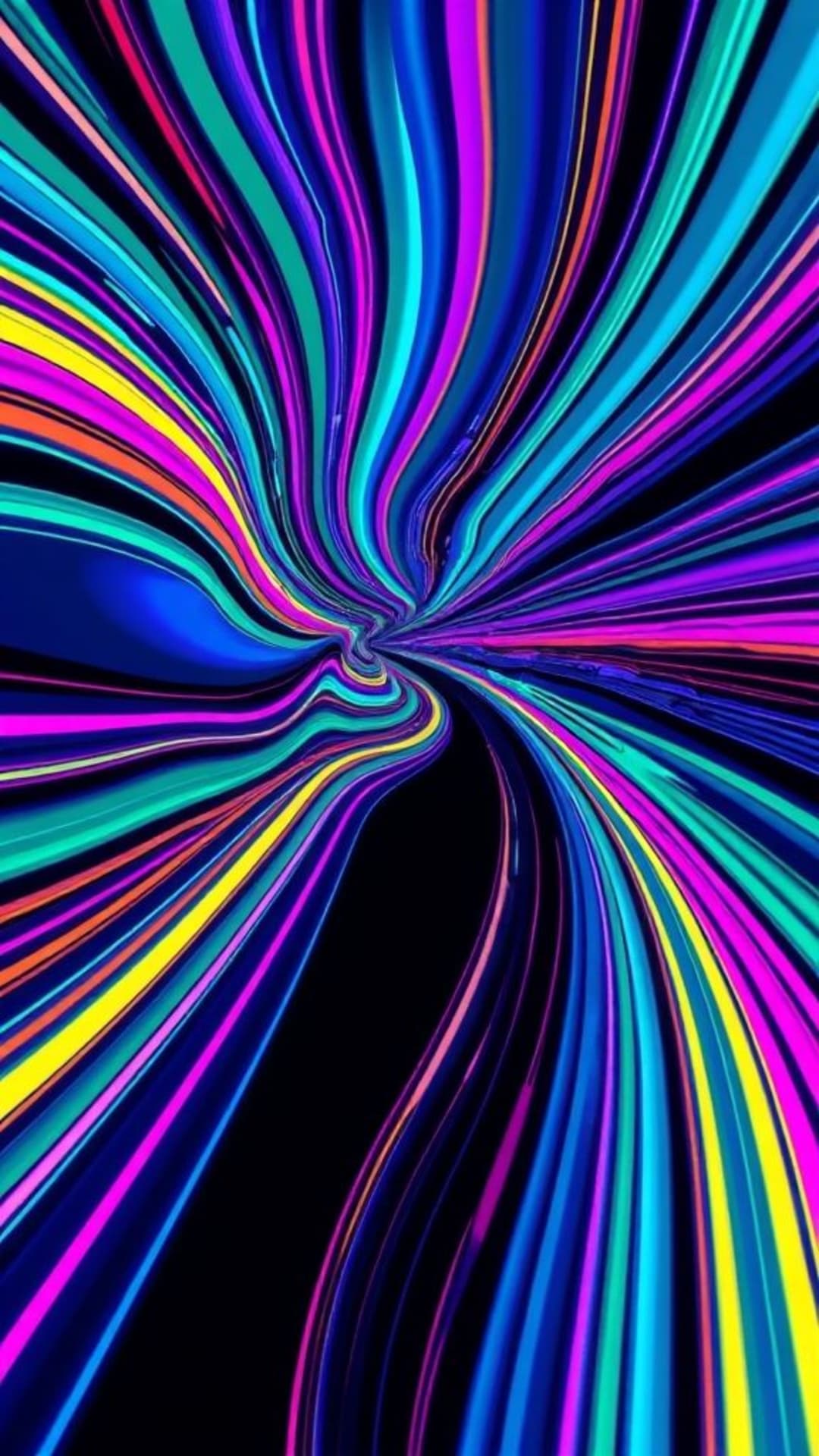 Lignes tourbillonnantes d'art abstrait, couleurs néon vives, visuel psychédélique et envoûtant