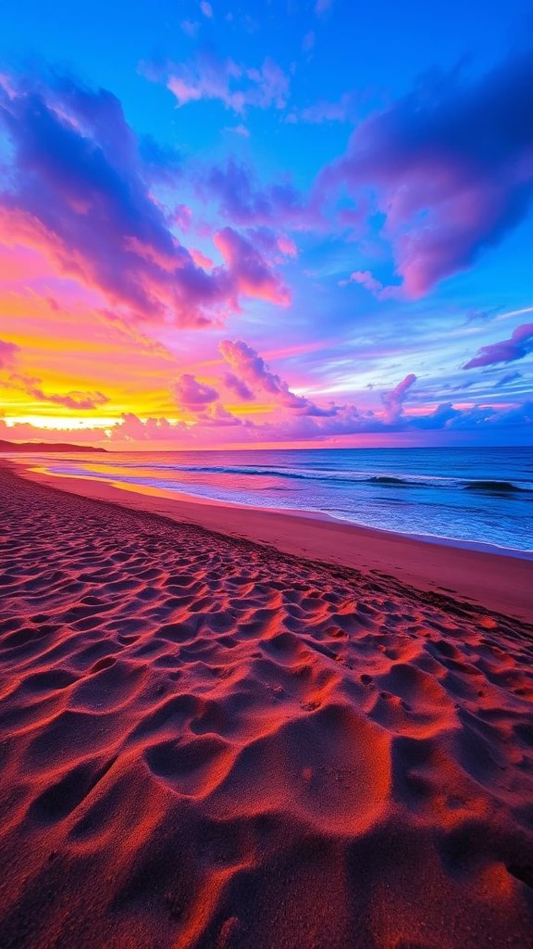 spiaggia al tramonto colori vivaci