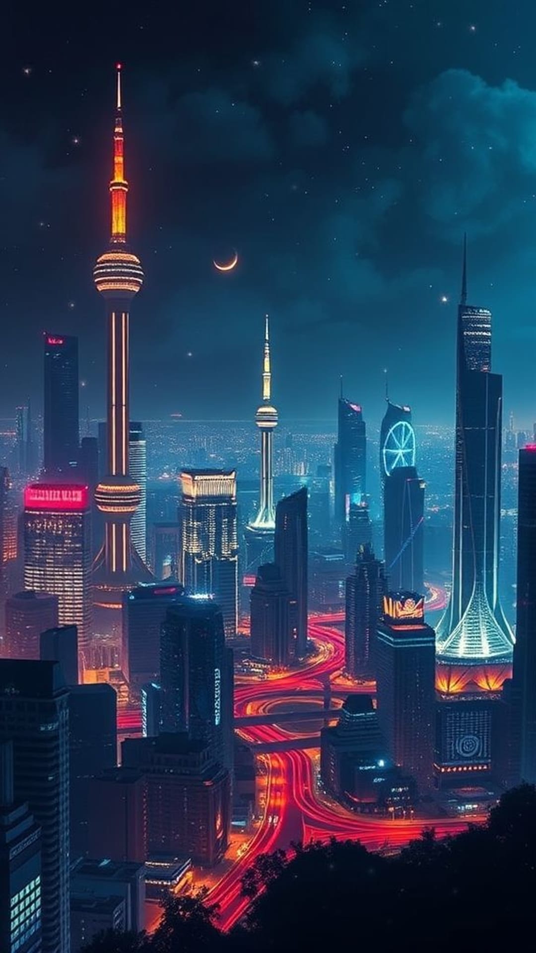 sfondo di notte con paesaggio urbano futuristico