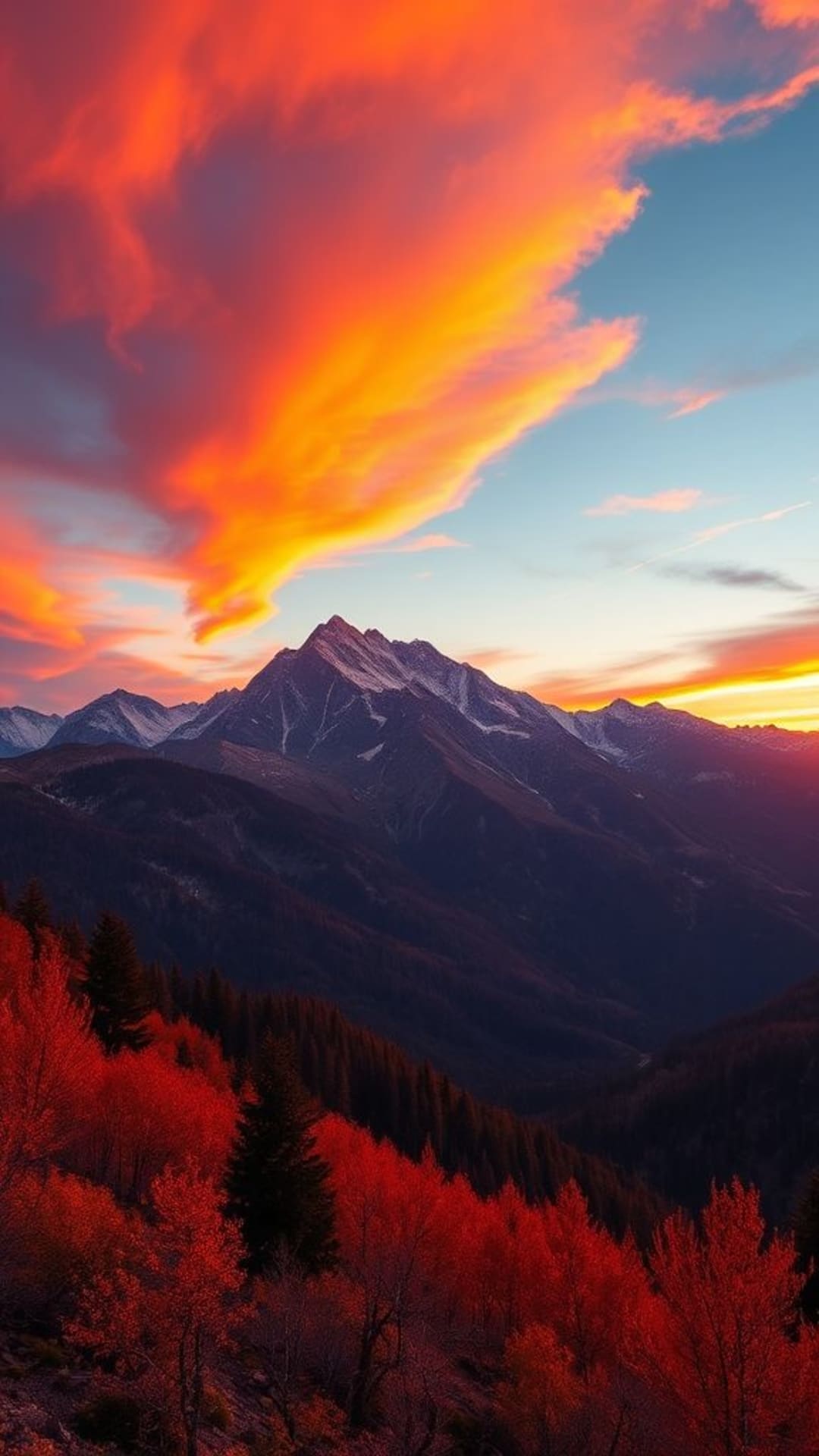 fondale montano al tramonto con colori vivaci alta risoluzione sfondo naturale