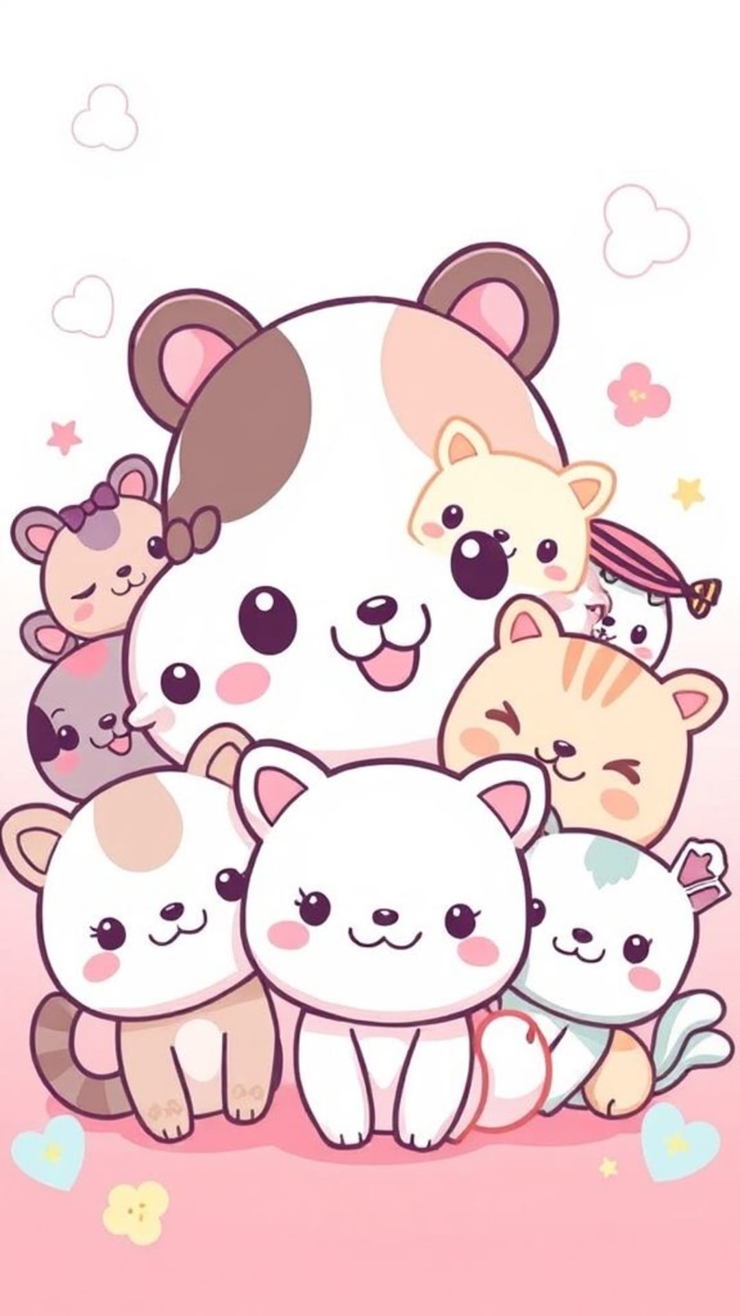adorabili animali kawaii personaggi cartoni carini sfondi pastello