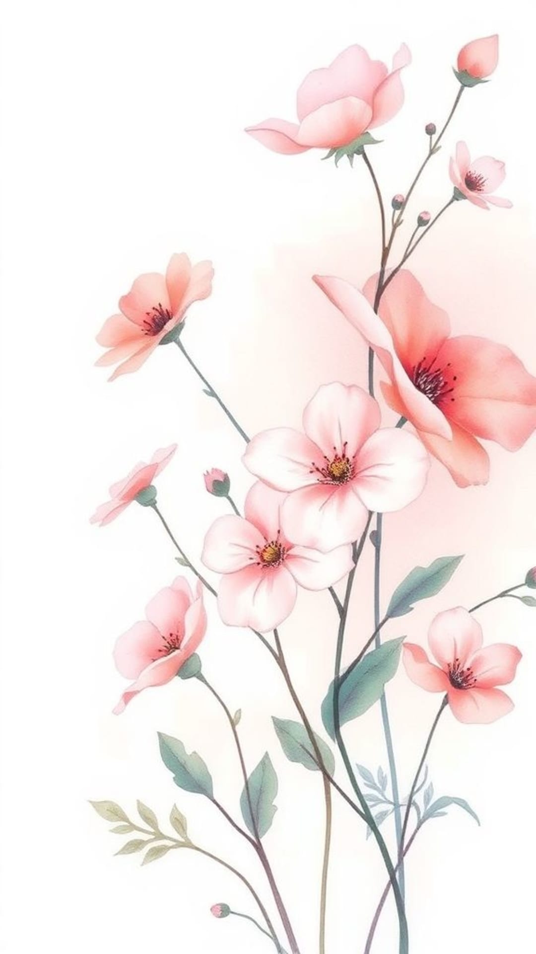 arte floreale acquerellata fiori delicati palette di colori morbidi carta da parati