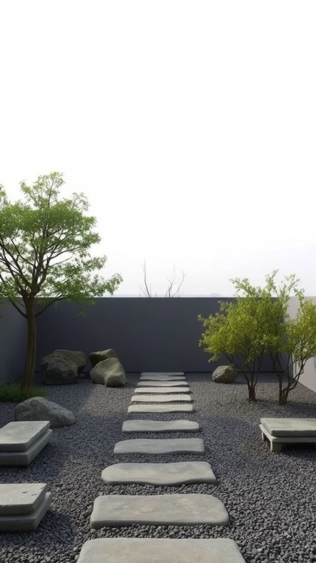 giardino zen minimal tranquillità sentieri di pietra sfondo pacifico