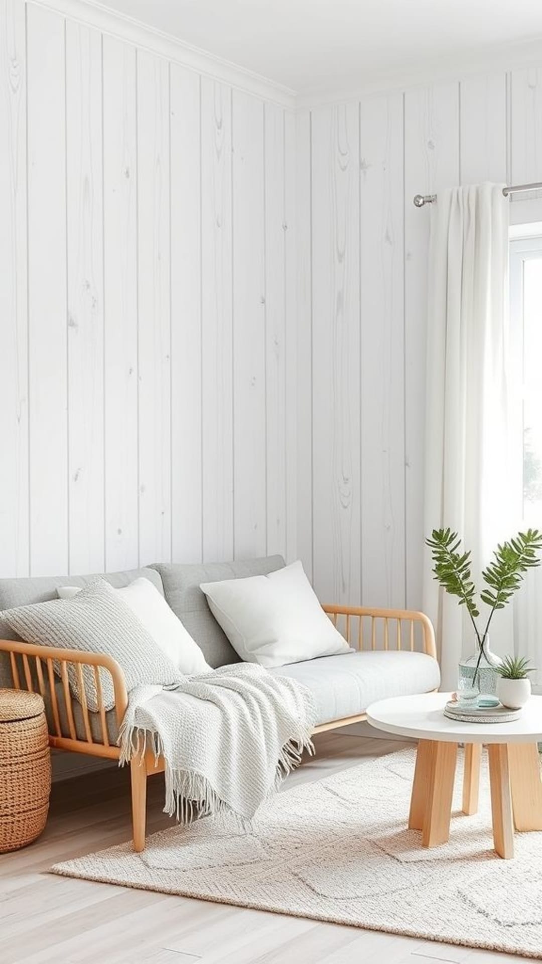 Stile scandinavo nordico minimalismo accogliente con texture bianche e in legno carta da parati