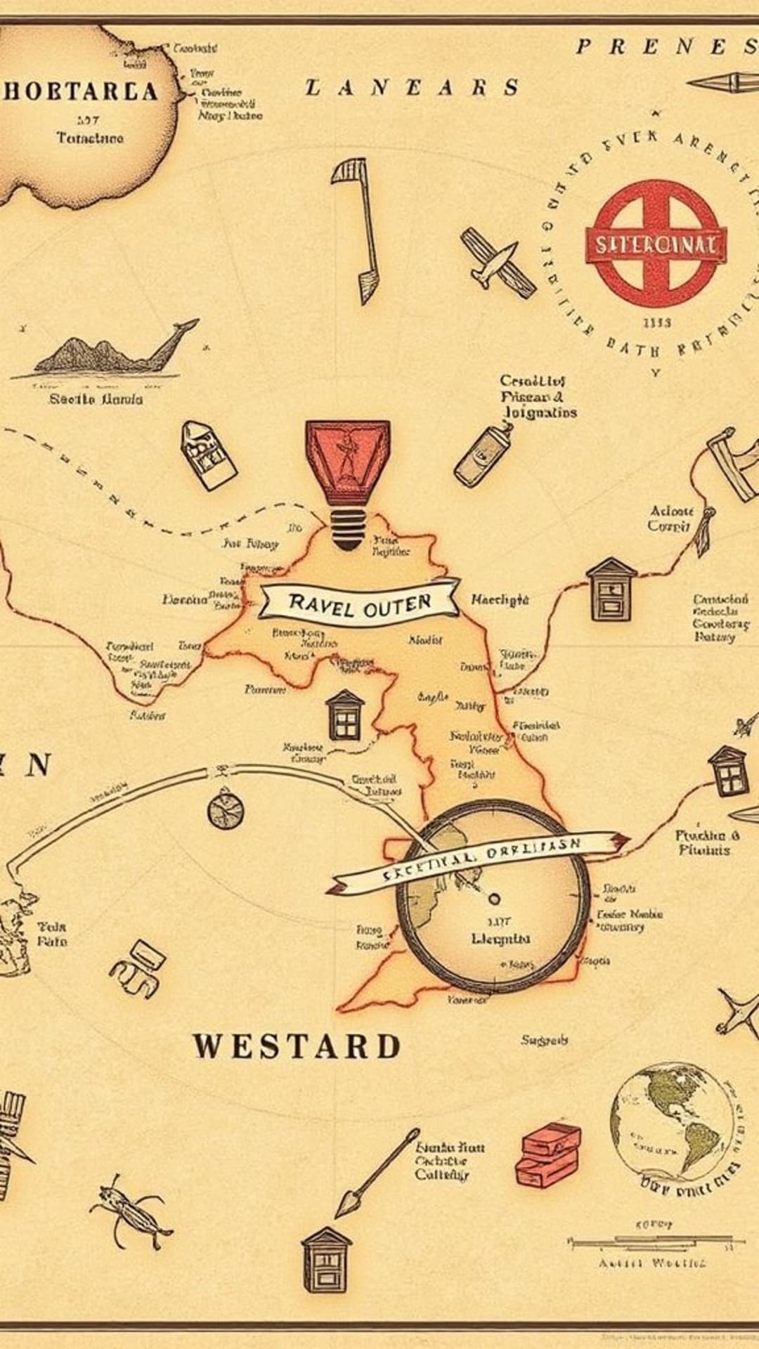 Illustrazioni di mappe vintage viaggio percorso esplorazione carta da parati