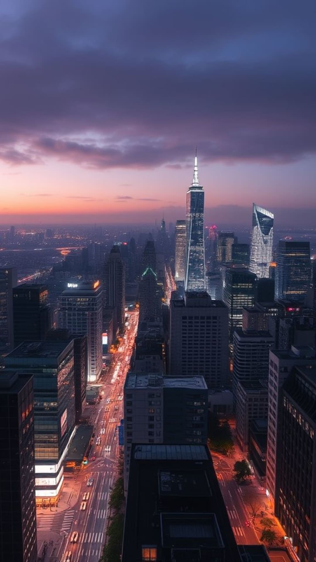 orizzonte urbano di città skyline luci della notte strade affollate architettura moderna viste della città
