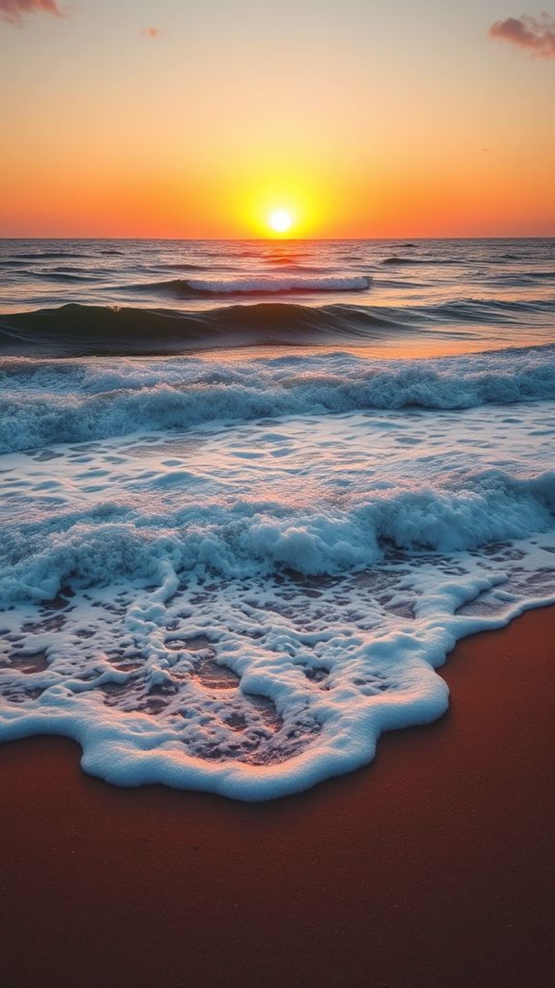 Onde dell'oceano che si infrangono al tramonto ora dorata spiaggia tranquilla paesaggi marini sereni