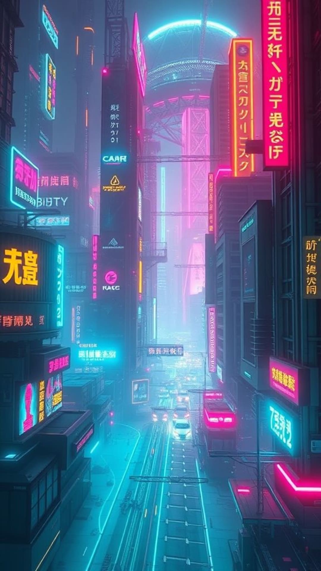 città futuristica cyberpunk luci al neon musica techno paesaggi sci-fi arte digitale