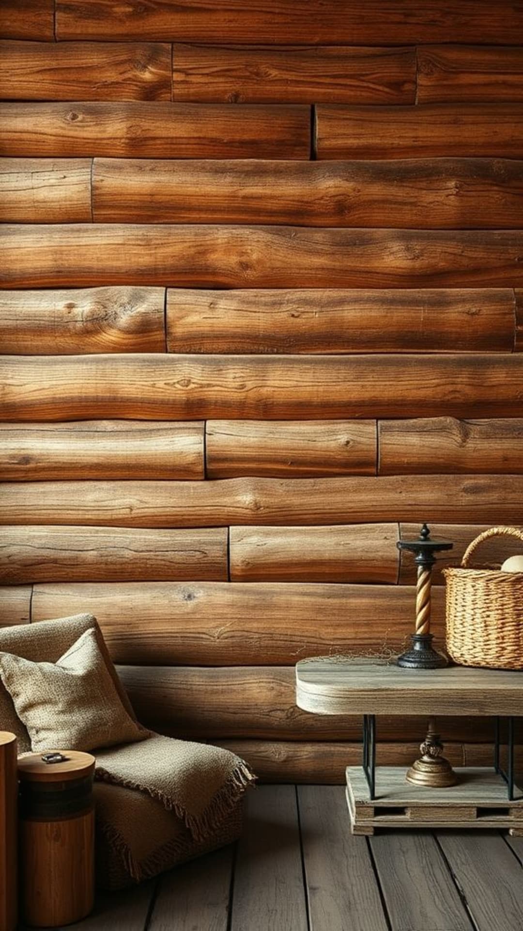 trama di legno rustico baita accogliente paesaggio rurale tonalità naturali terrose