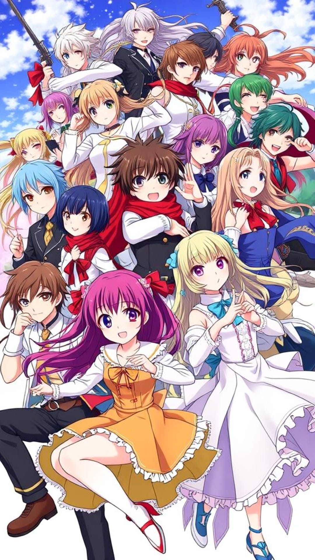 Personaggi di anime e manga, serie popolari, costumi vivaci, artwork dettagliato, pose dinamiche