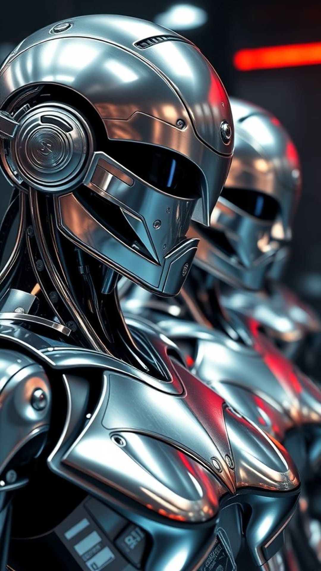 Robot di fantascienza tecnologia futuristica superfici metalliche elegante lucido macchinario ad alta tecnologia