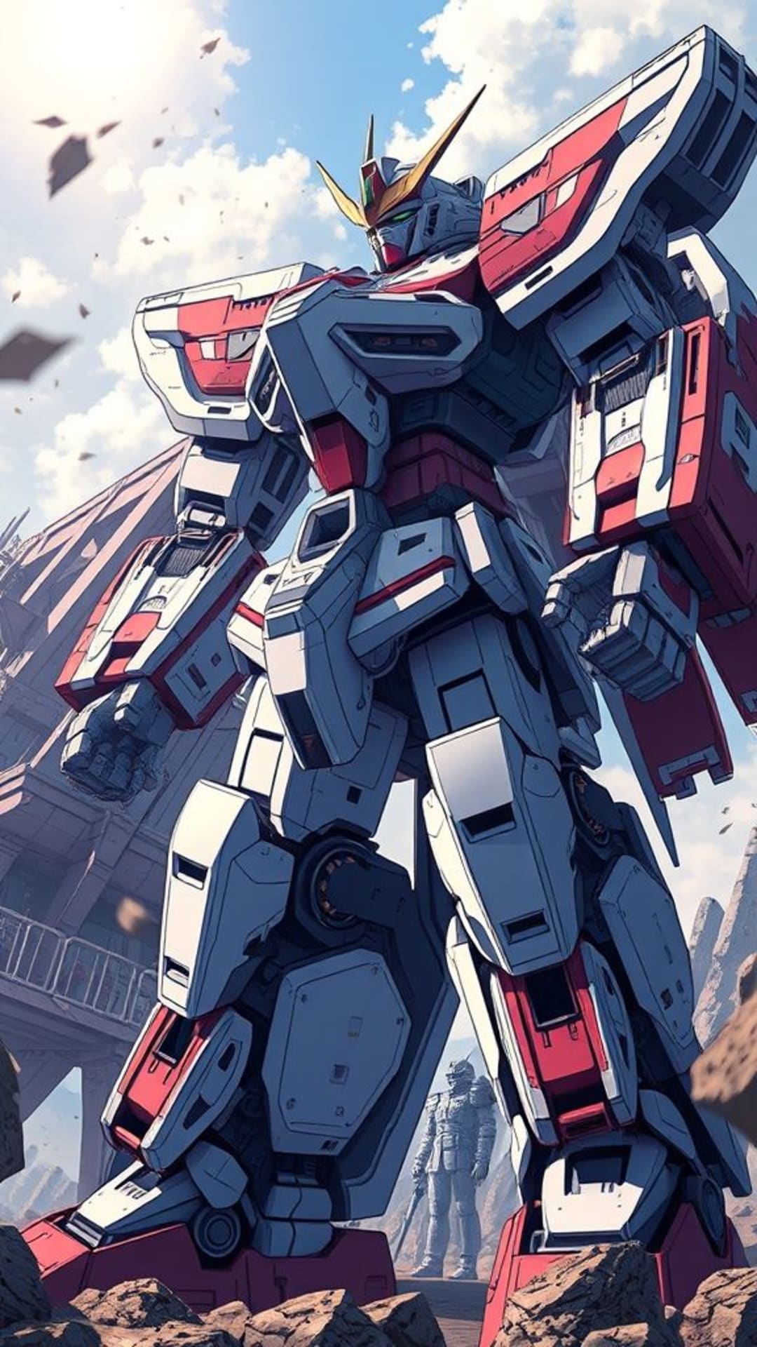 Anime mecha robot giganti parti meccaniche dettagliate futuristica scene epiche