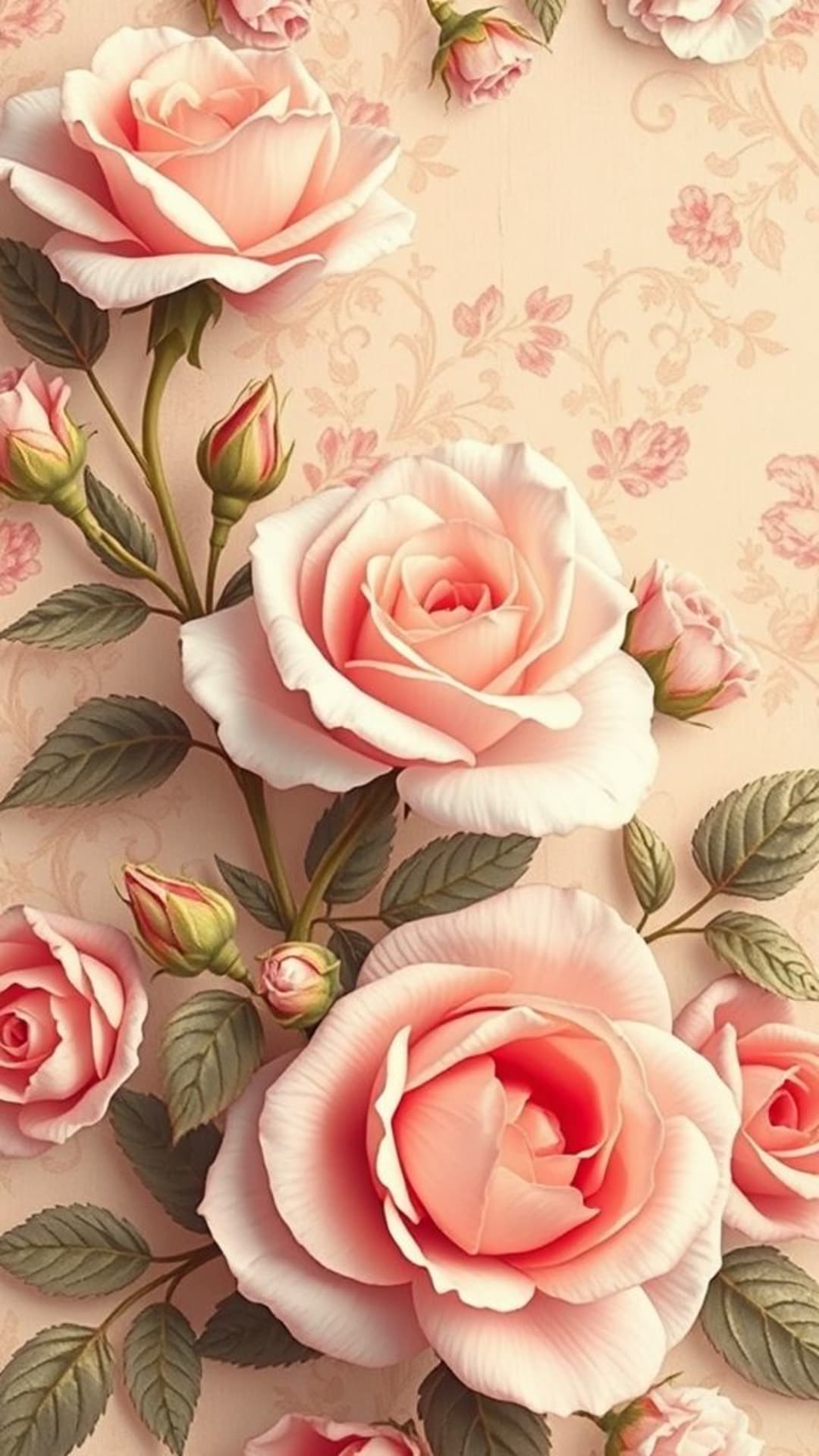 motivo floreale classico vintage elegante rose rose colori pastello romantici carta da parati stile artistico