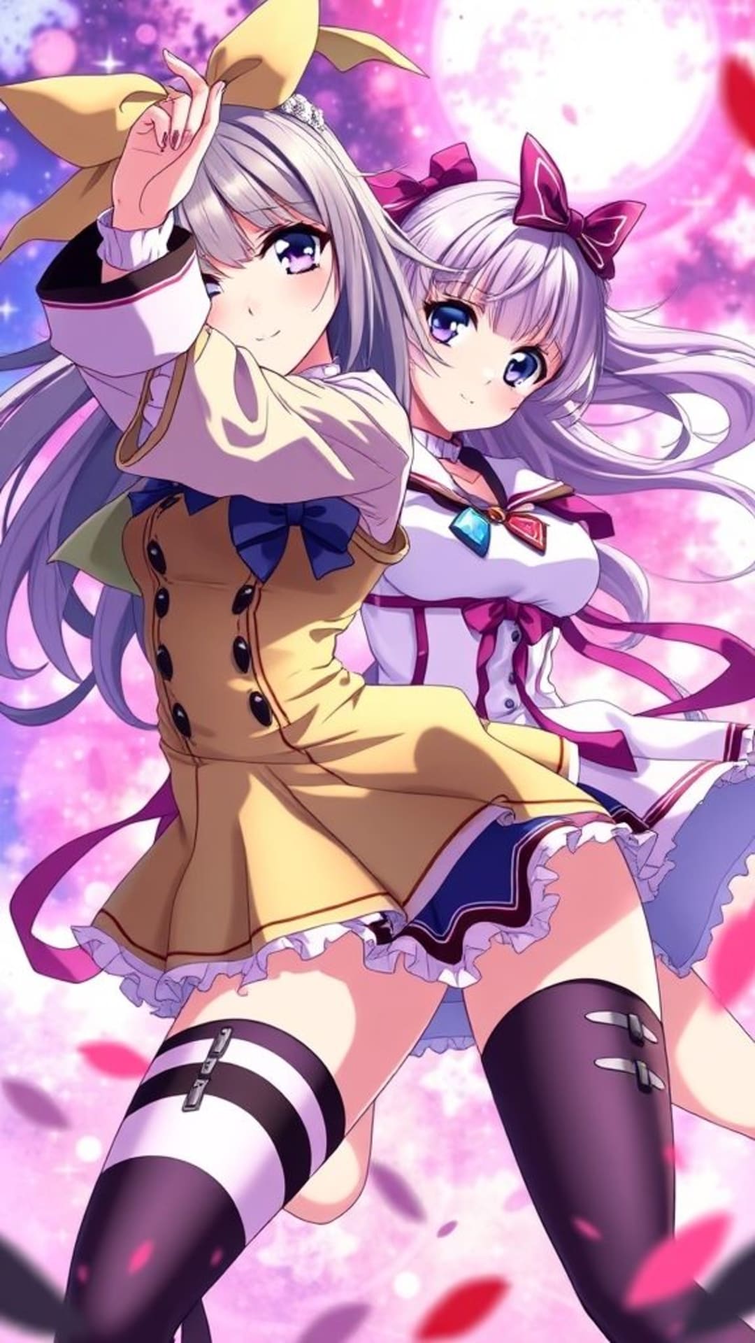 Ragazze anime costumi vivaci azione dinamica sfondi colorati che attirano l'attenzione