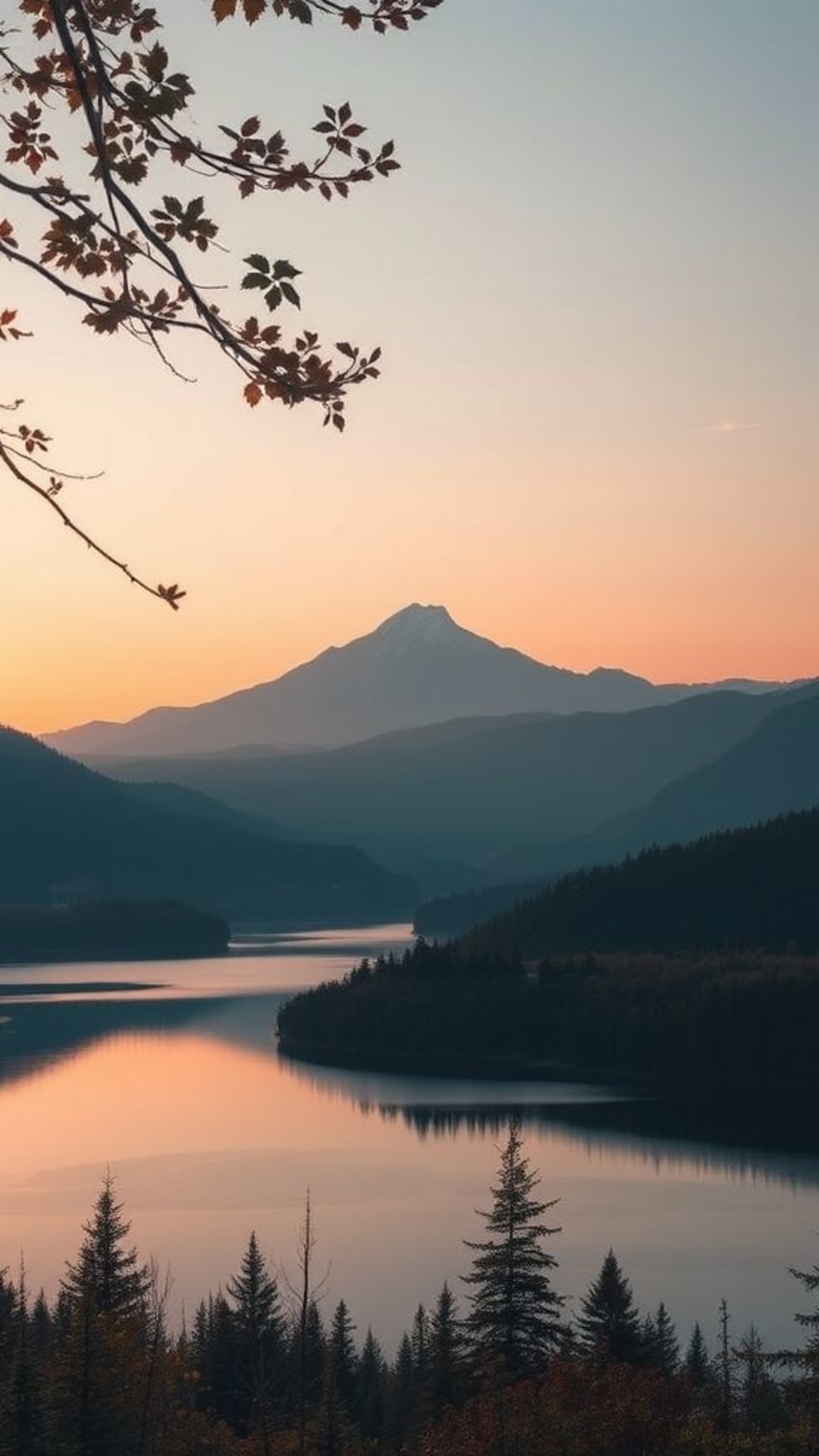 paesaggio naturale minimalista montagne laghi alba tramonto autunno foresta foglie pace tranquillità orizzonte sereno panoramico alba tramonto fiori selvatici