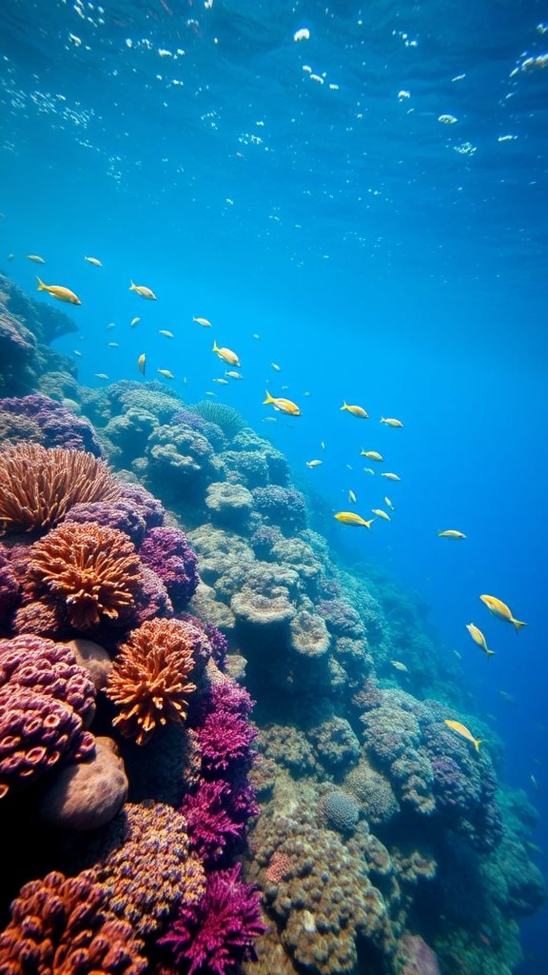 vita marina sott'acqua ricca di coralli vivaci pesci tropicali scena acquatica serena calmante blu tranquillità sensoriale