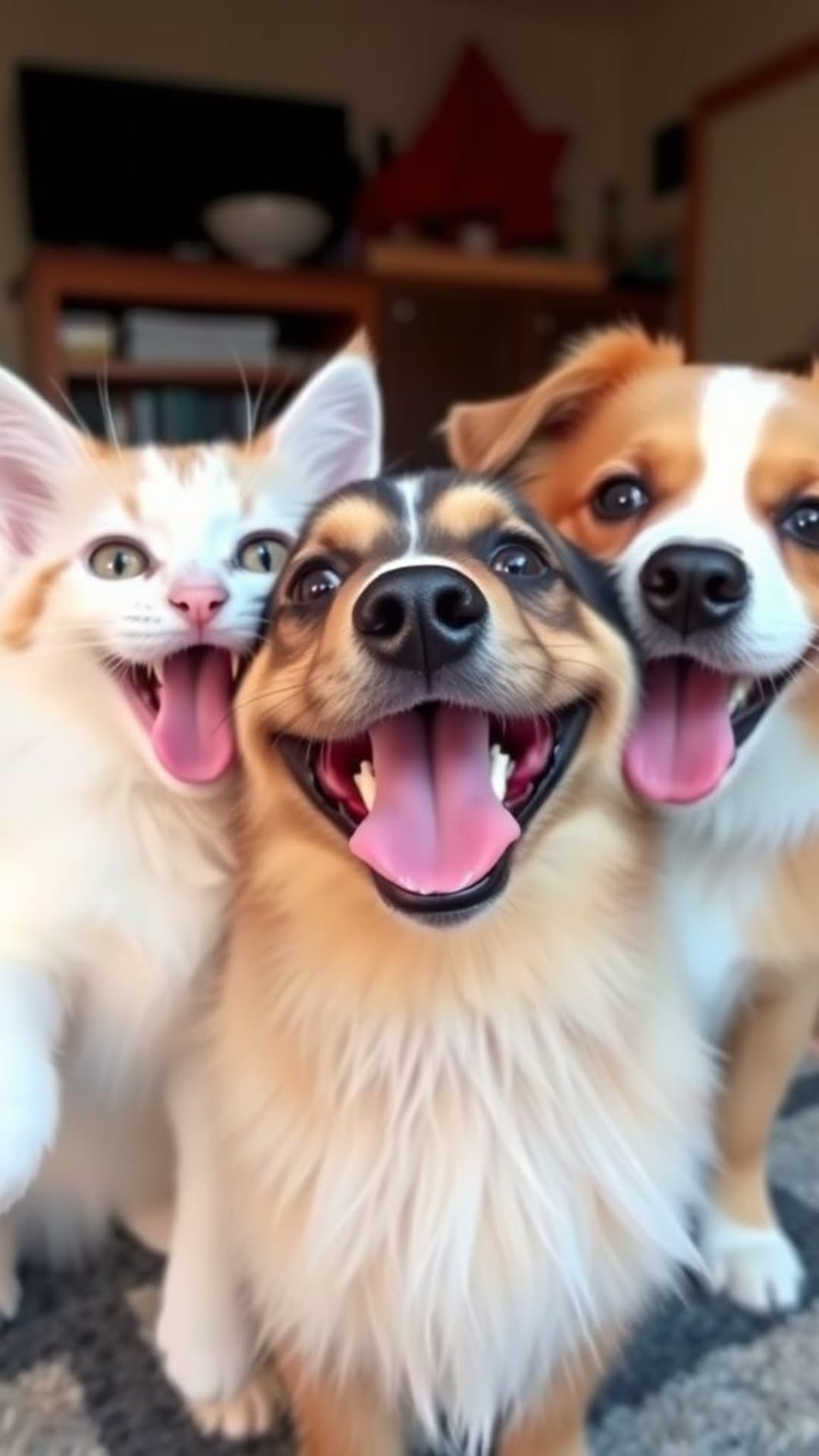 Animali carini adorabili animali domestici pelosi gatti giocosi cani divertenti espressioni felici vivaci affascinanti