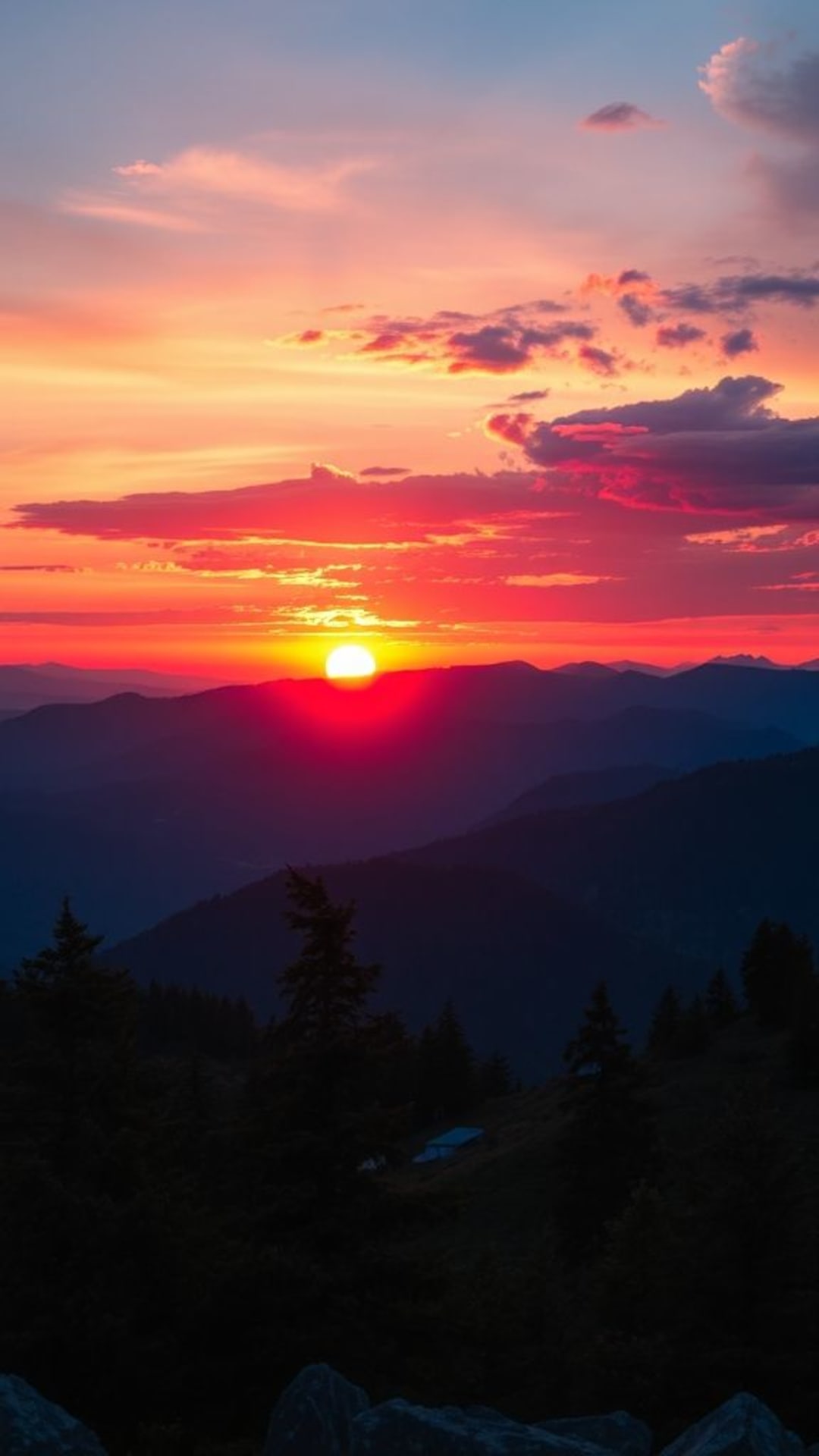 Paesaggi montani al tramonto con colori vivaci scene di natura serena